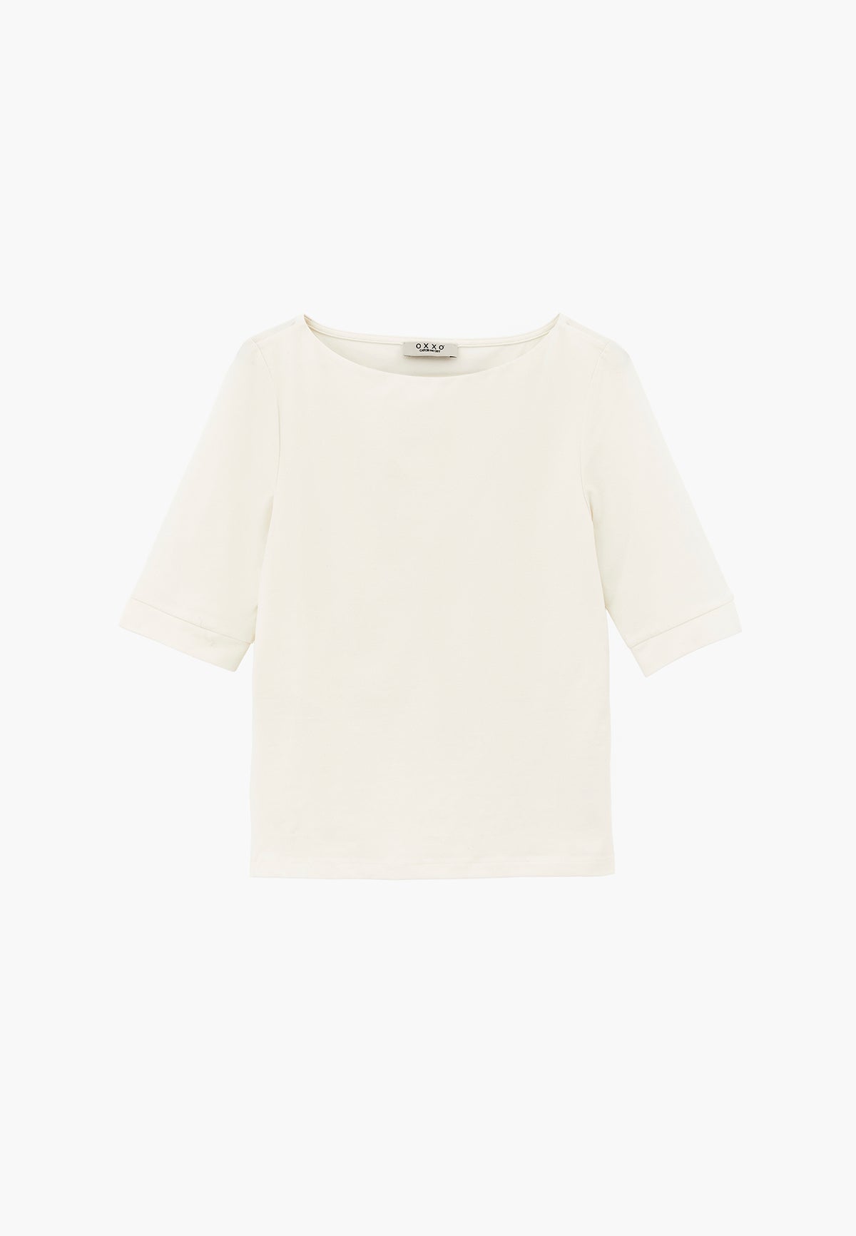 Boat Neck Half Sleeve Bodycon T-Shirt - Cream