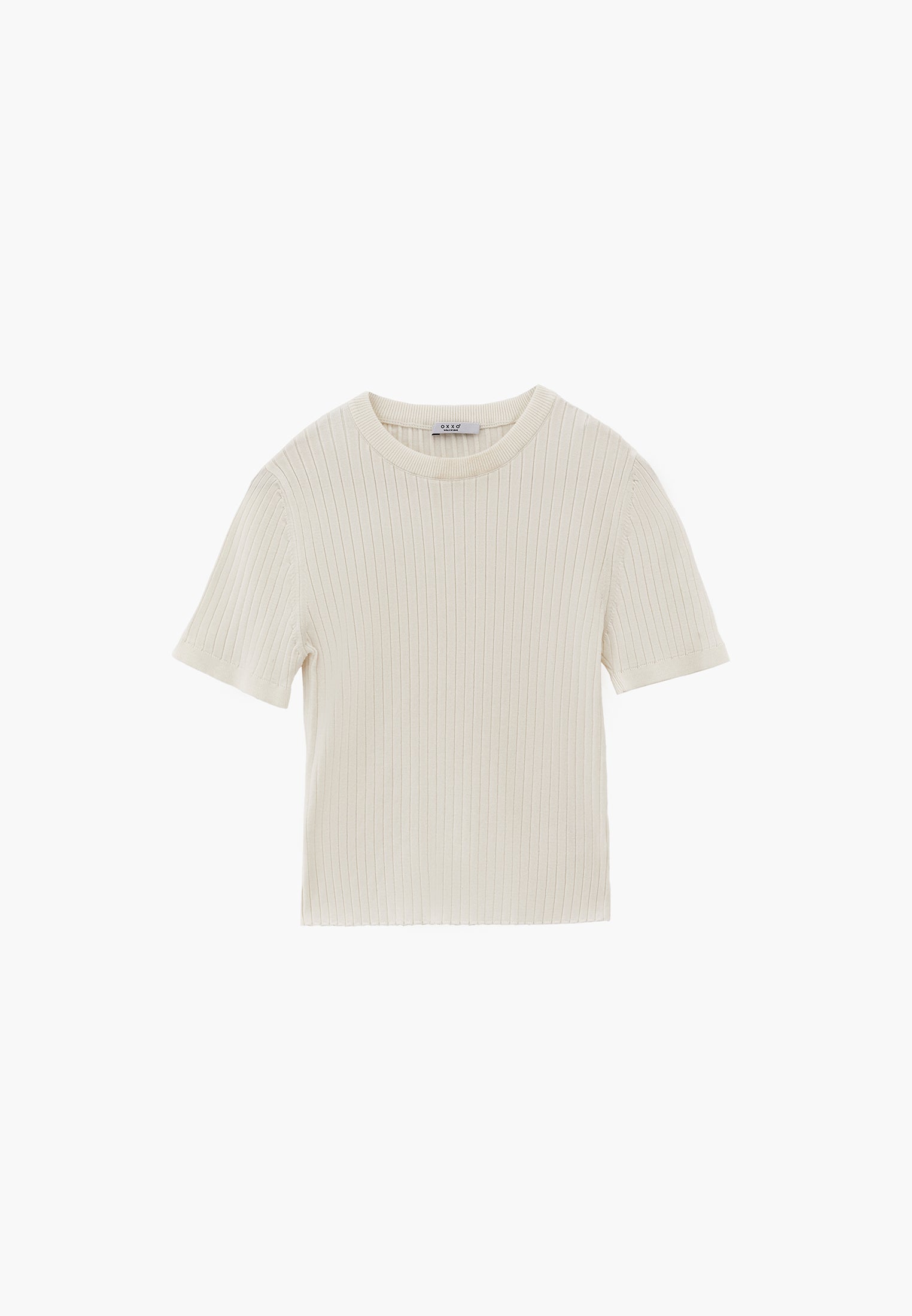 Ribbed Crew Neck Short Sleeve Sweater - ICE MILK