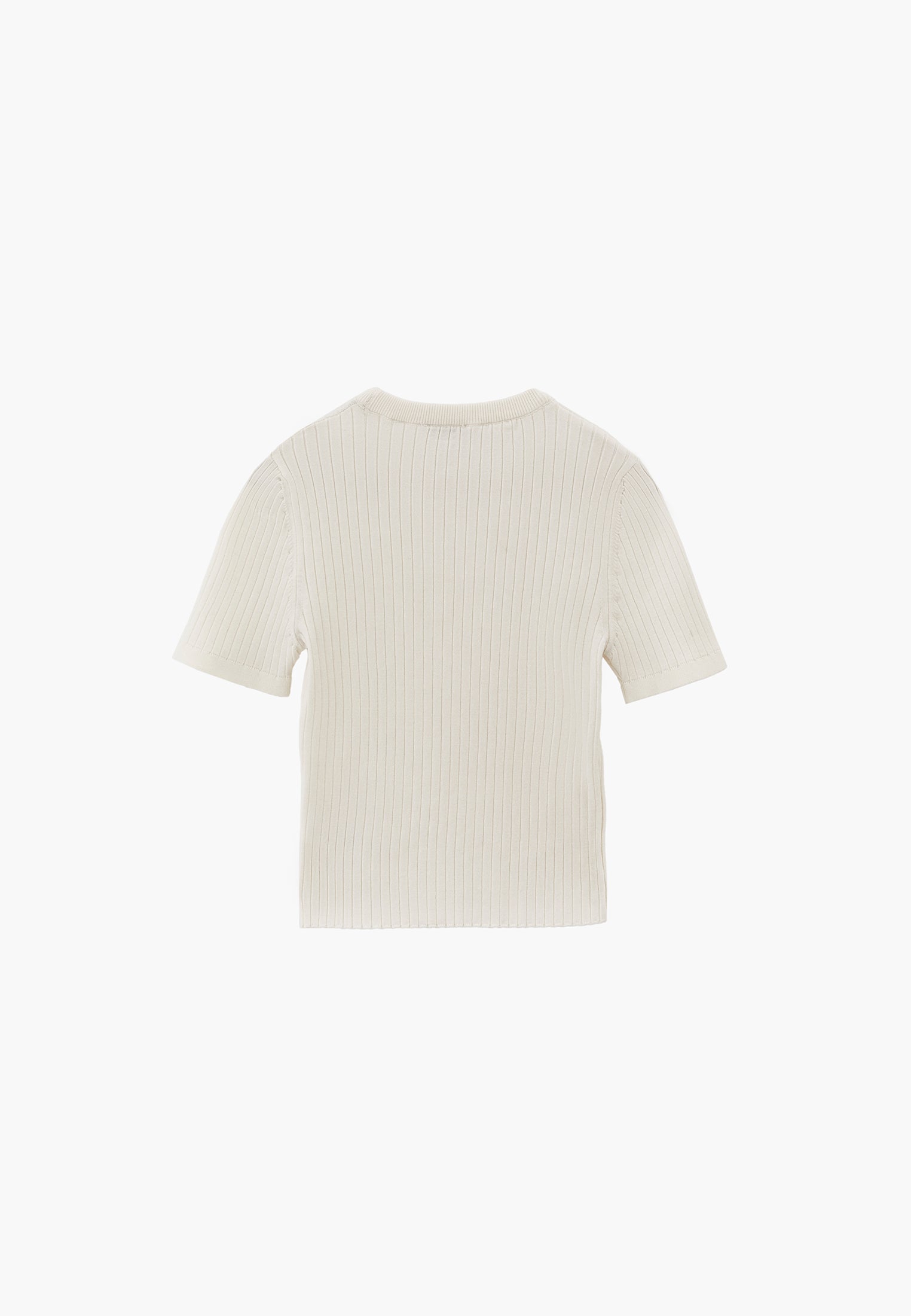 Ribbed Crew Neck Short Sleeve Sweater - ICE MILK