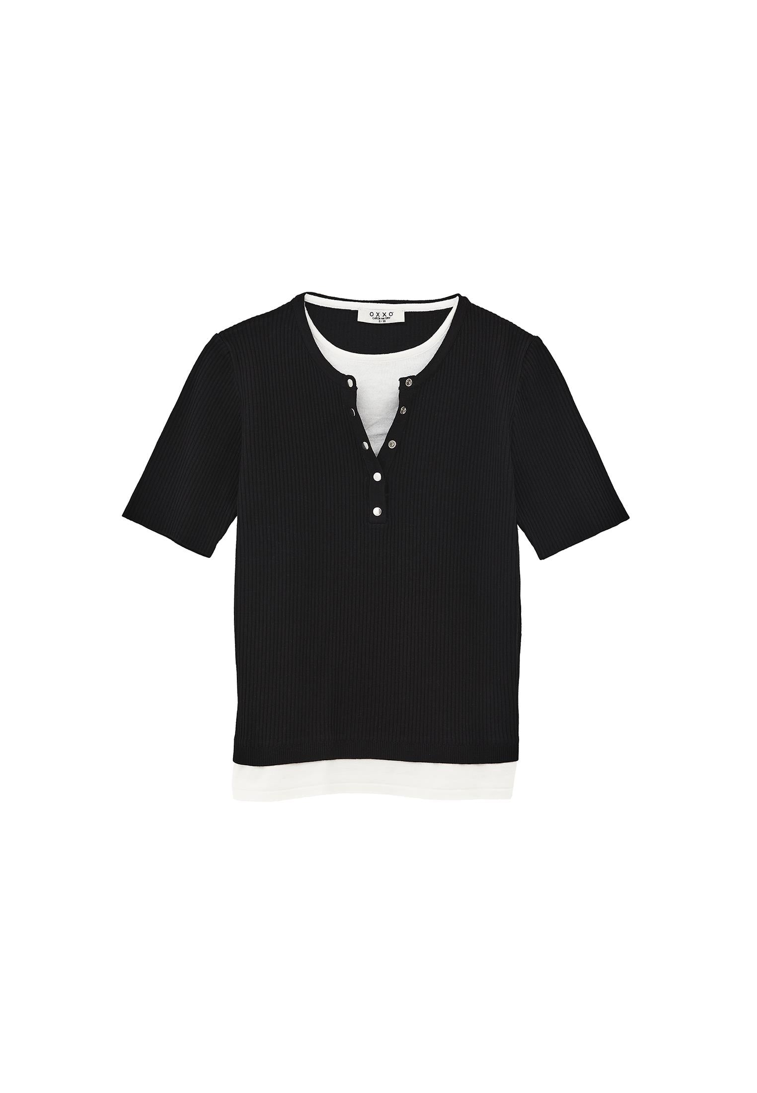 Comfortable Crew Neck T-Shirt - BLACK/ICE MILK