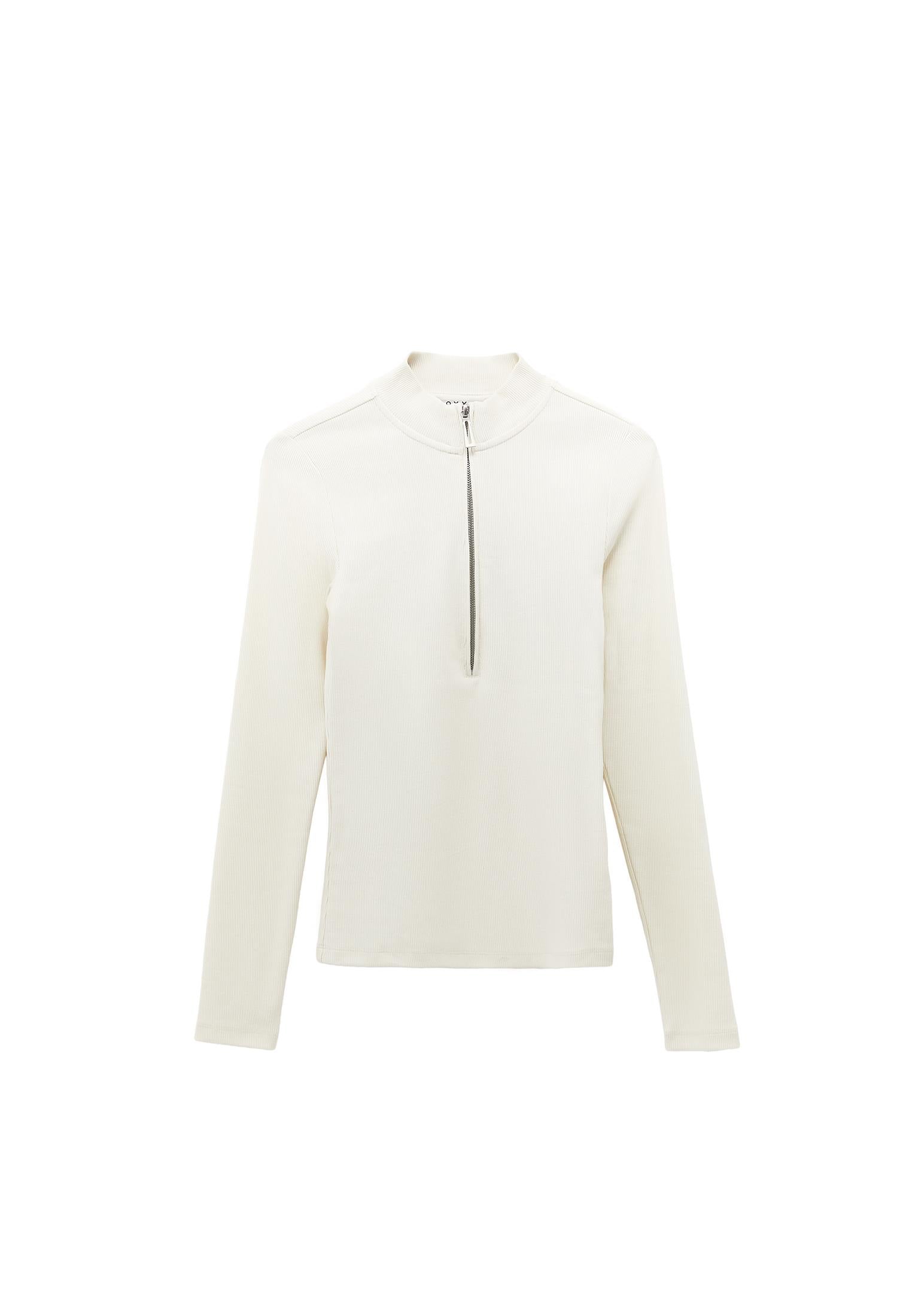 High Neck T-Shirt With Zipper Detail - ICE MILK