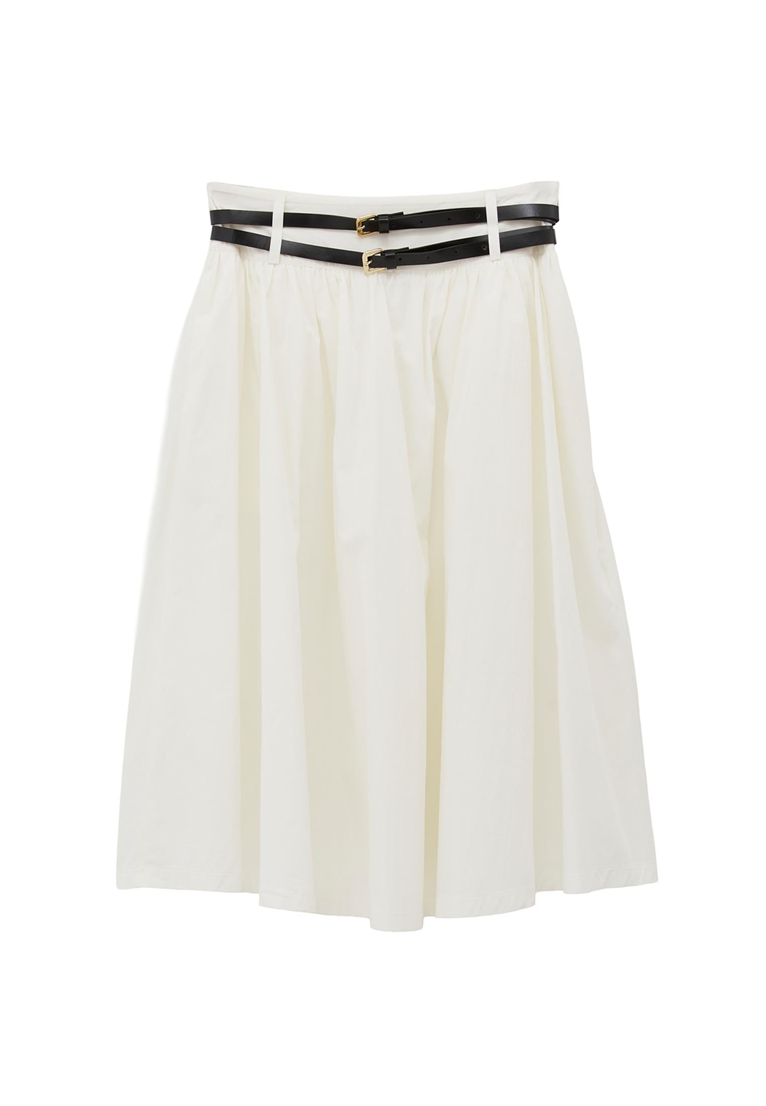 Belted Ultra High Waist Long Skirt - ICE MILK