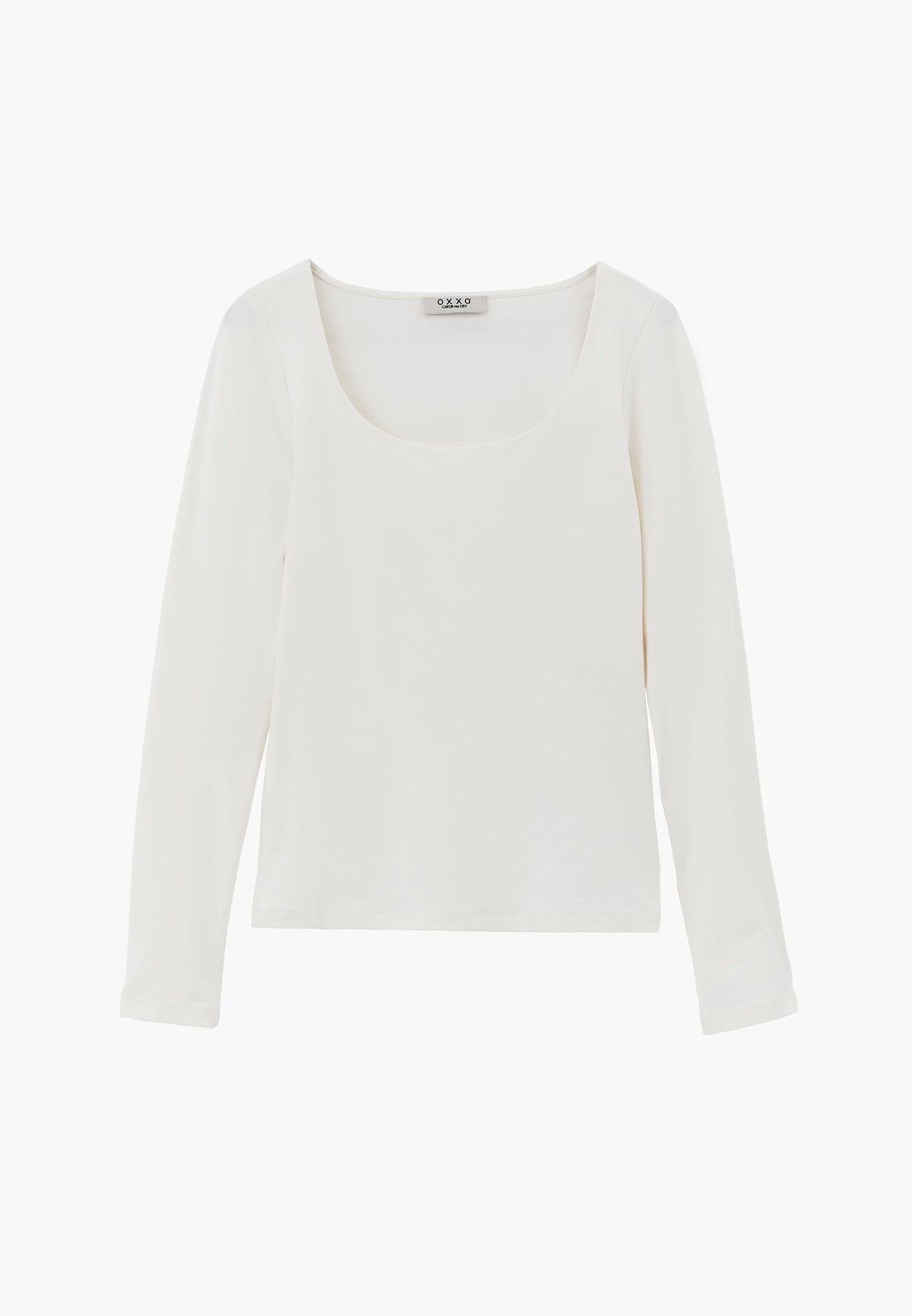 Long Sleeve U Neck Bodycon T-Shirt - Cream