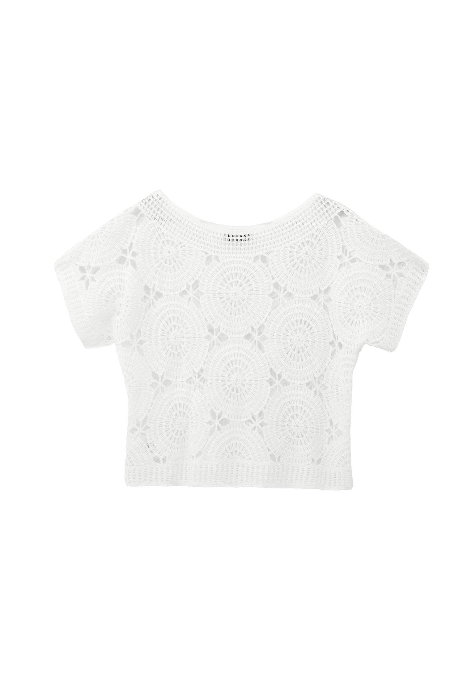 Ajour Cropped Blouse - ICE MILK