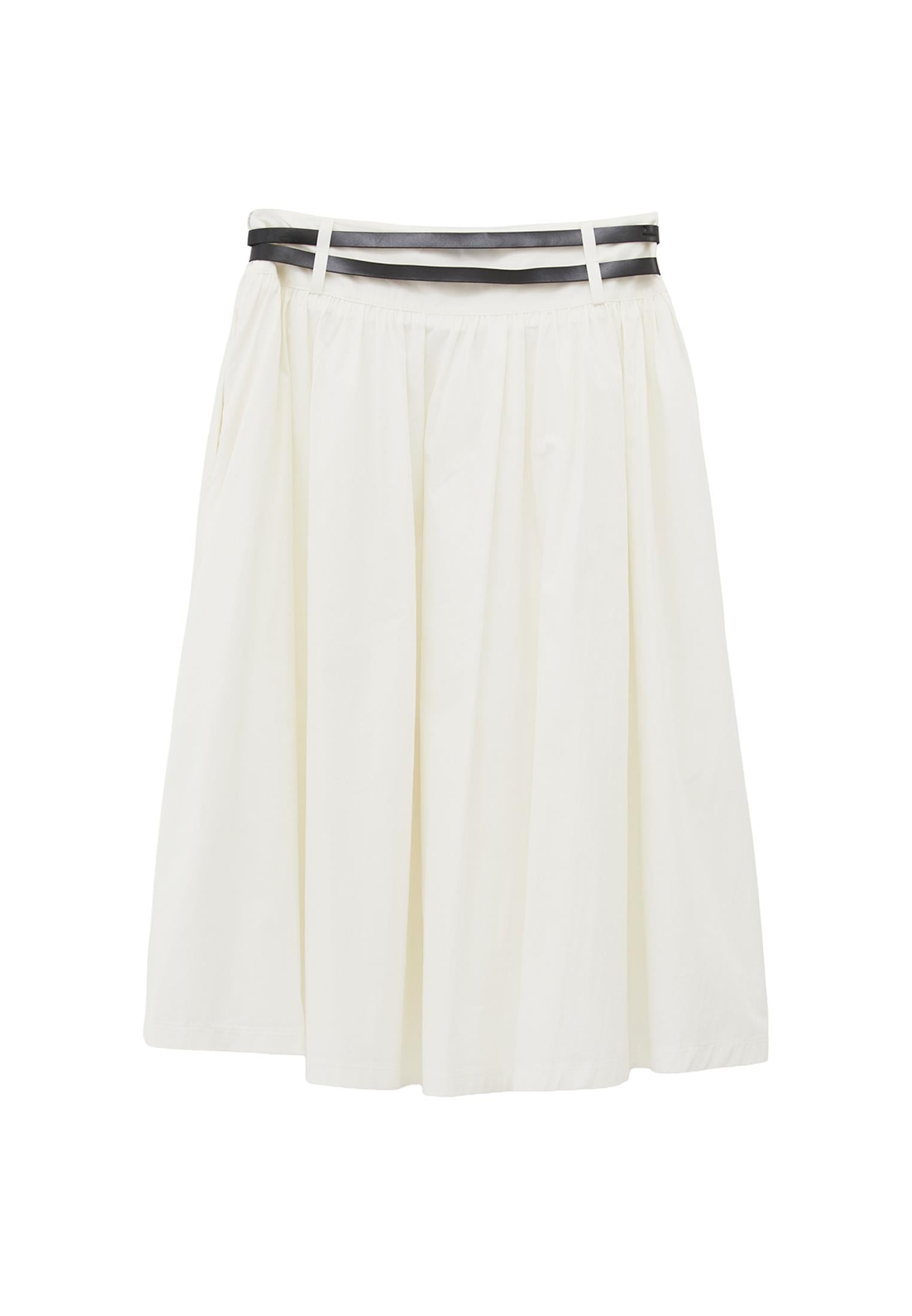 Belted Ultra High Waist Long Skirt - ICE MILK