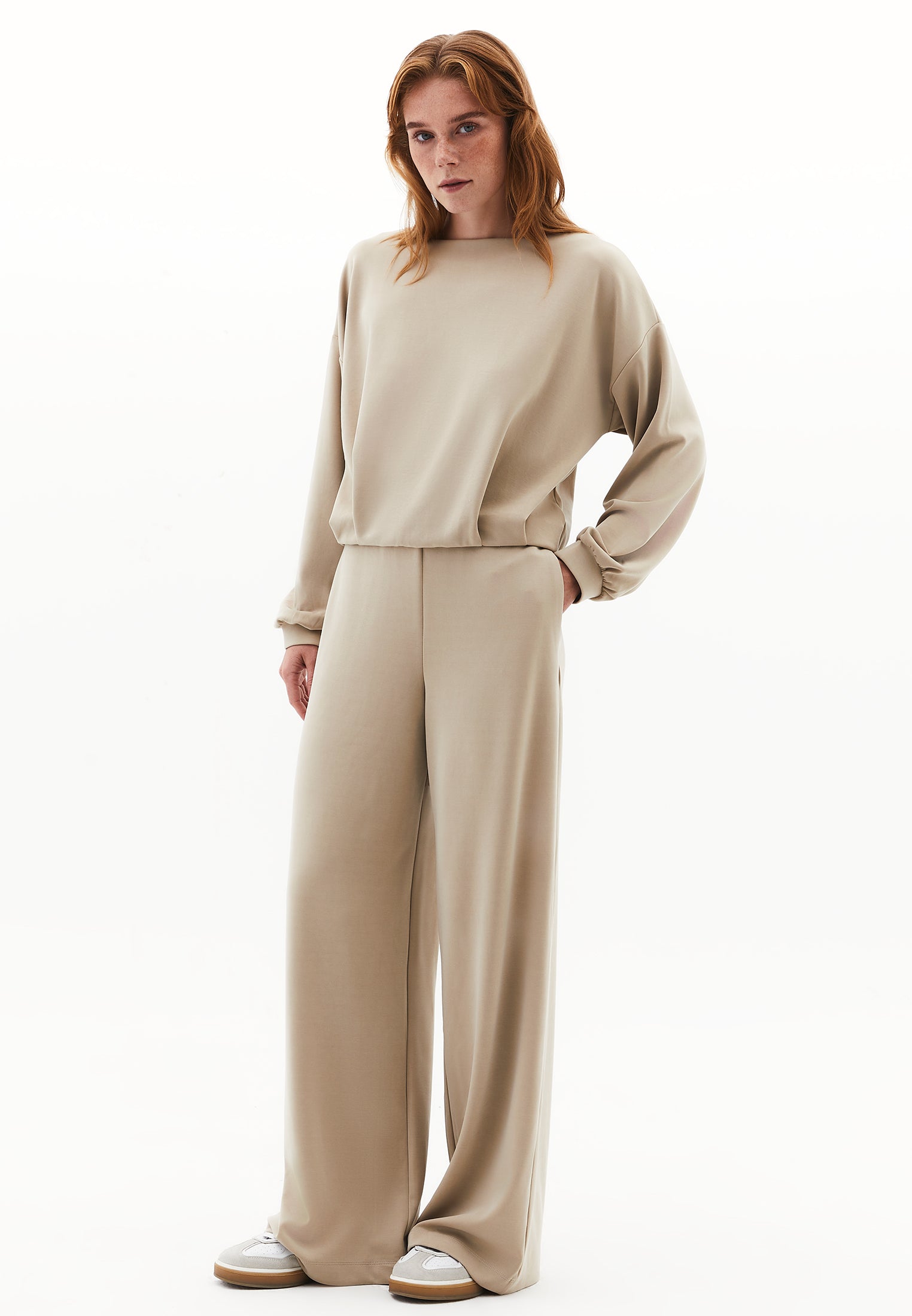 V Neck Modal Sweatshirt - ISLAND FOSSIL