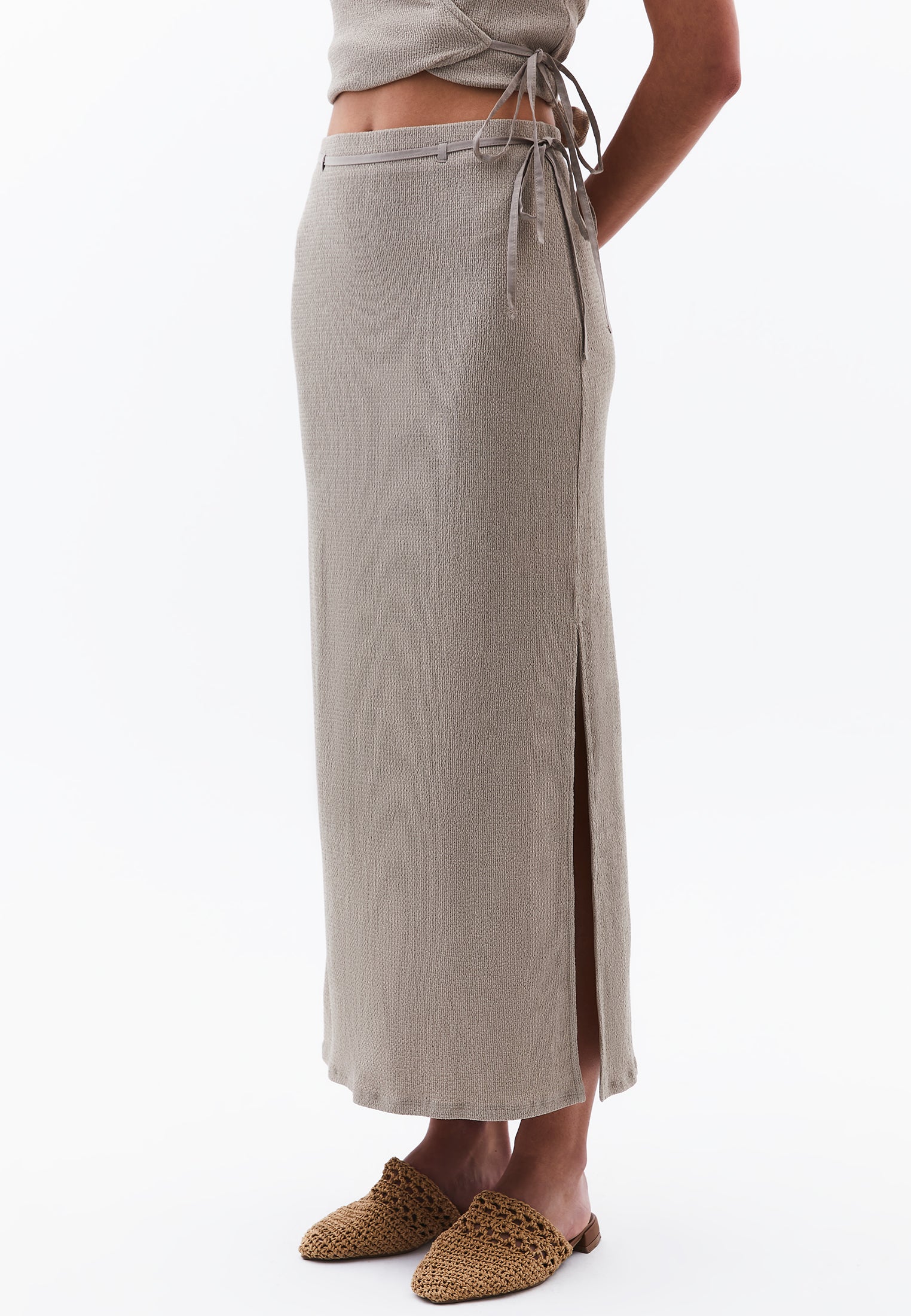 High Waist Slit Detailed Maxi Skirt - ISLAND FOSSIL