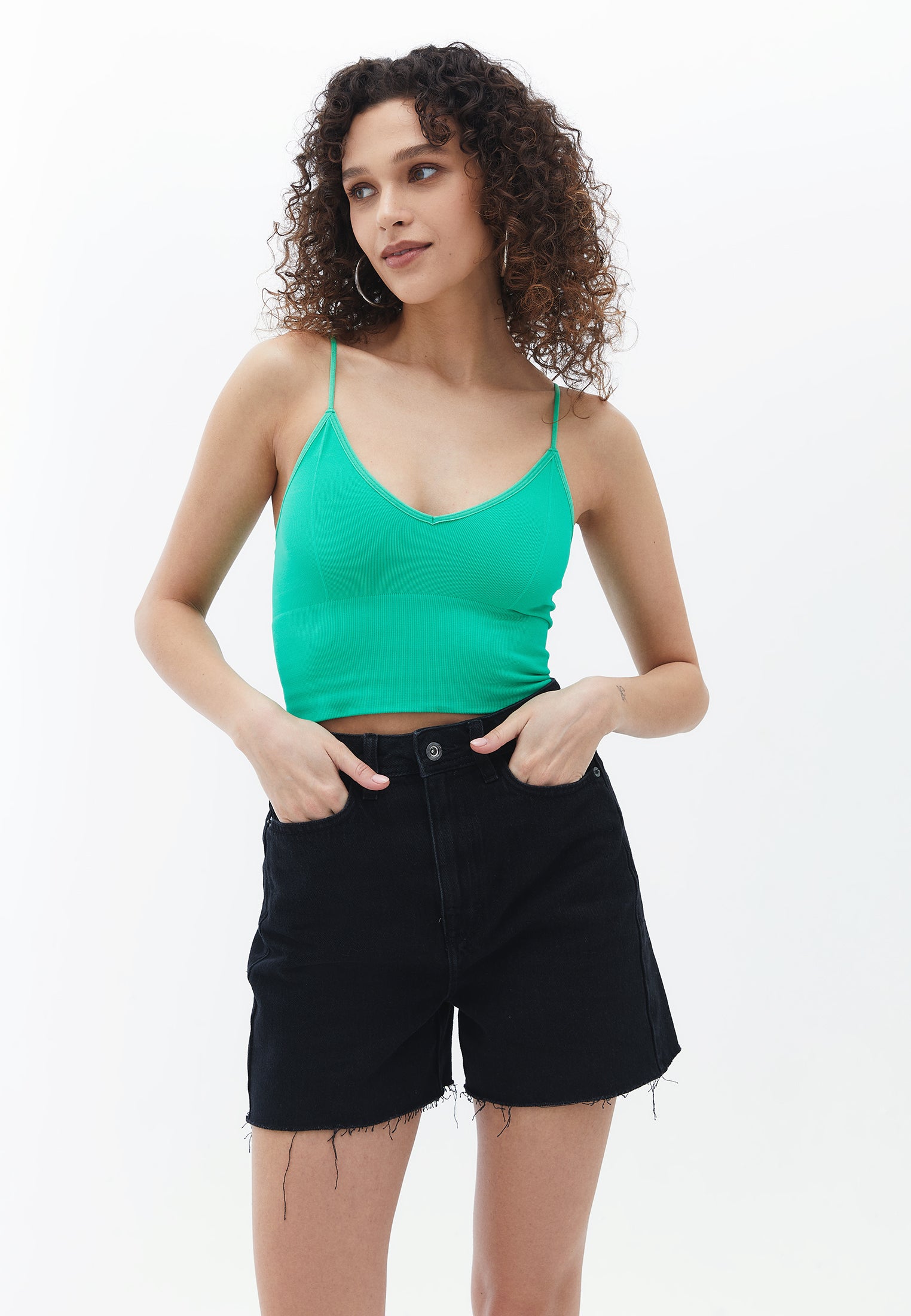 V neck strap crop tank - ISLAND GREEN