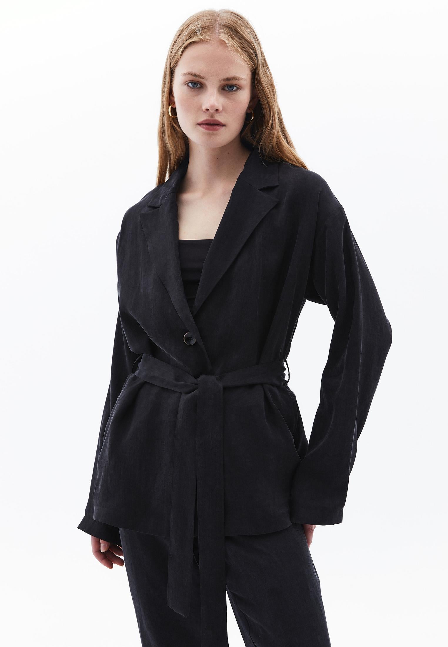 Belted Blazer Jacket - JET BLACK