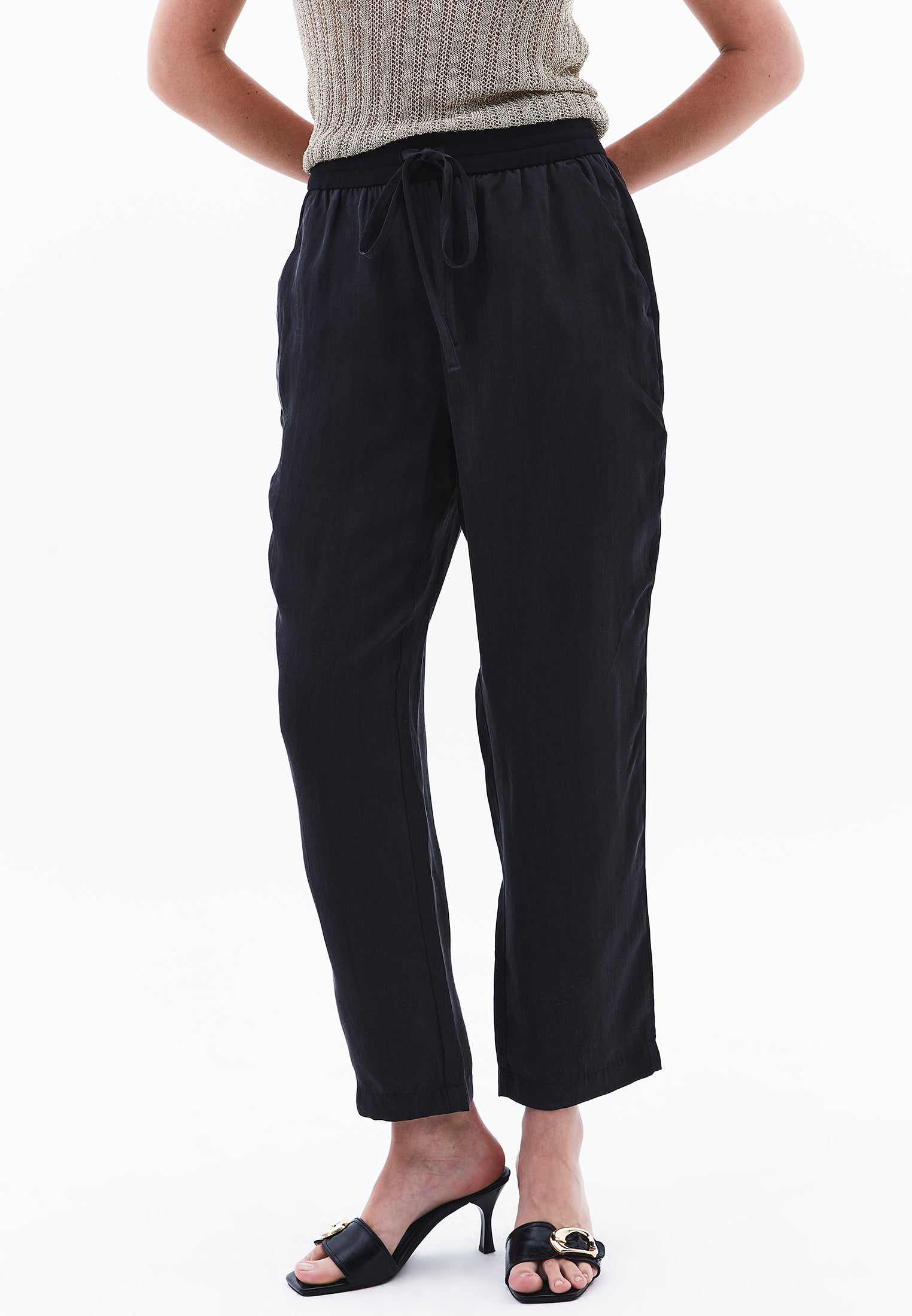 Tencel tie waist pants - JET BLACK