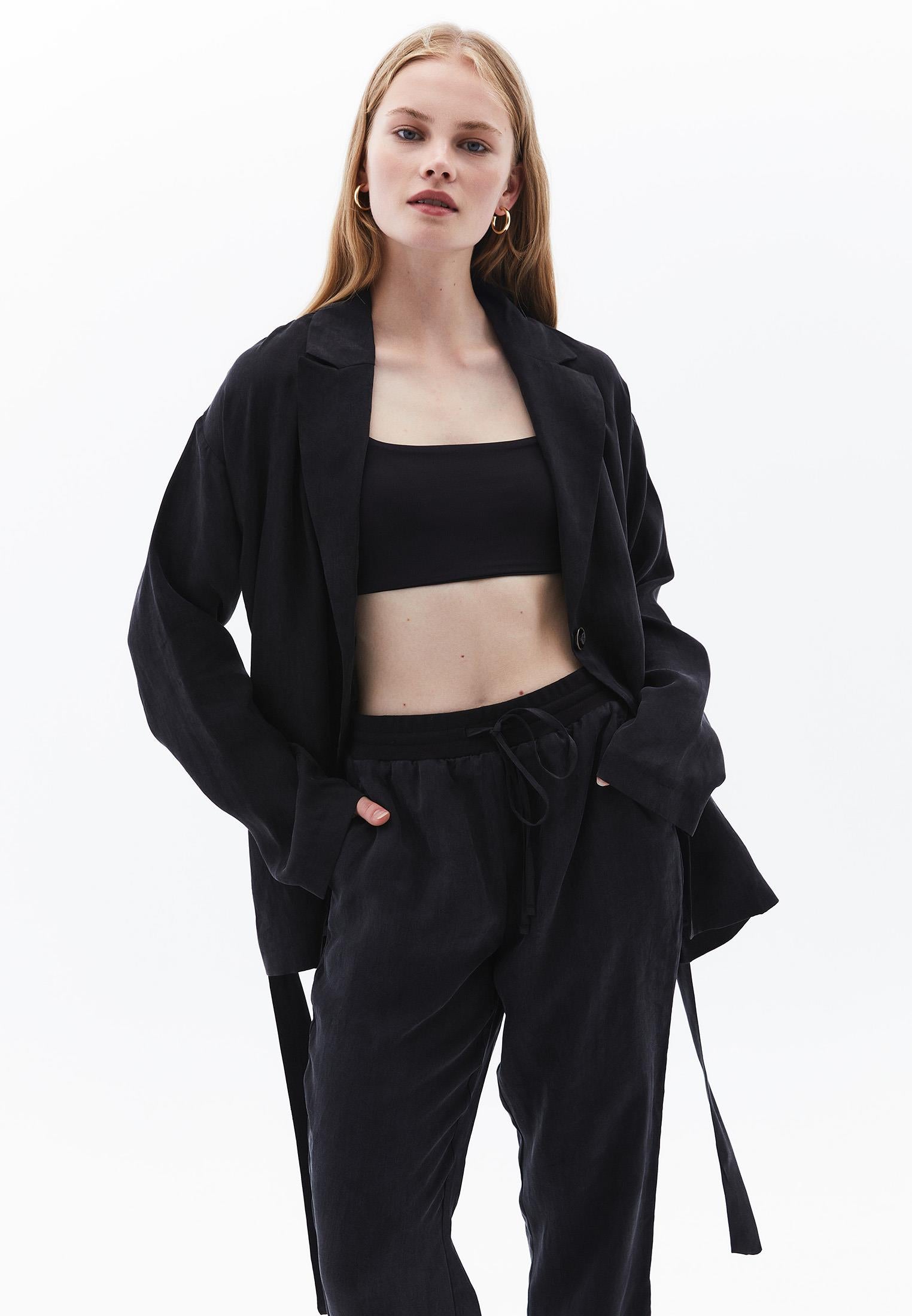 Belted Blazer Jacket - JET BLACK