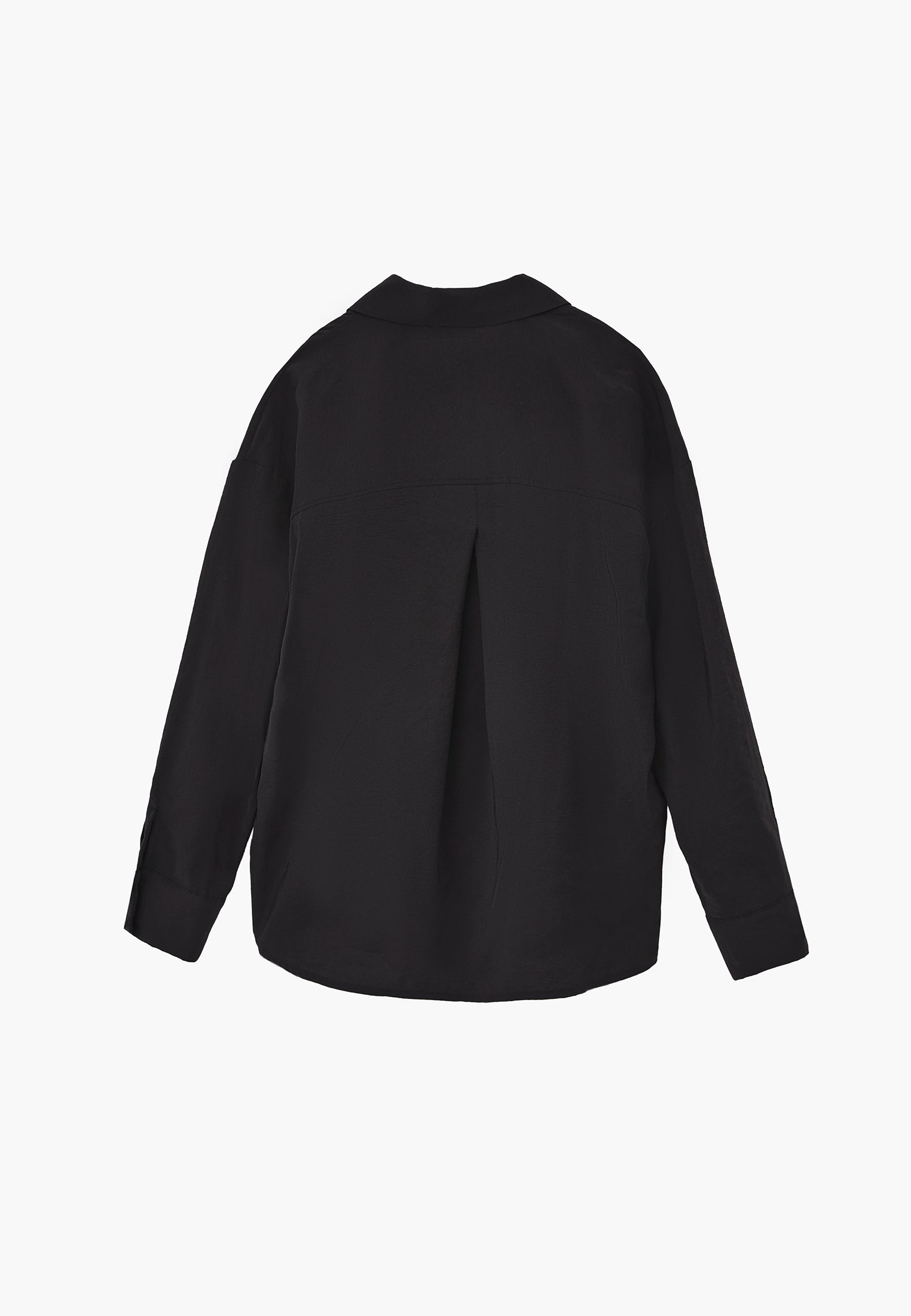 Oversize Long Sleeve Shirt with Ruching and Buttons - JET BLACK