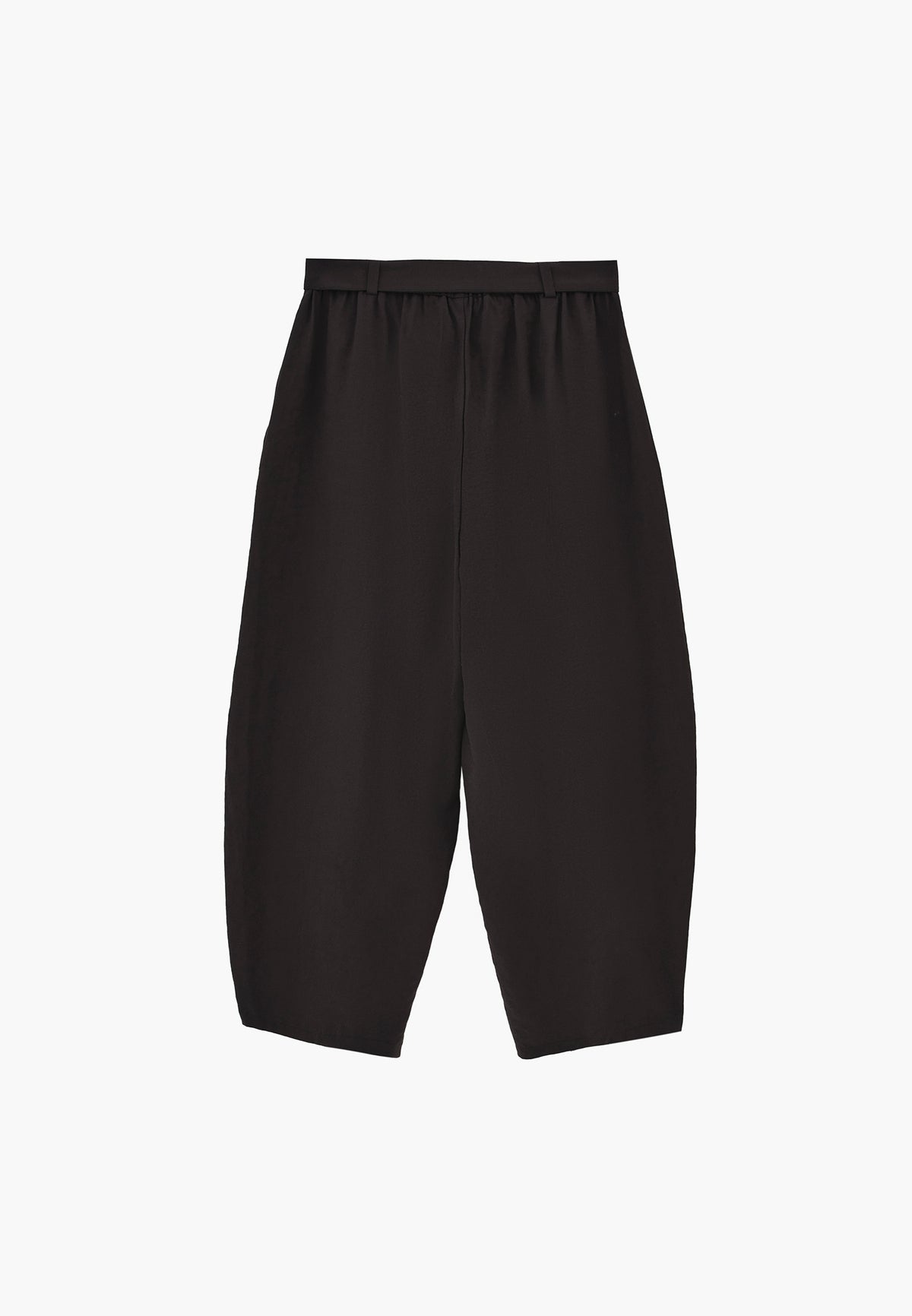 High Waist Barrel Leg Trousers with Belt Detail - JET BLACK