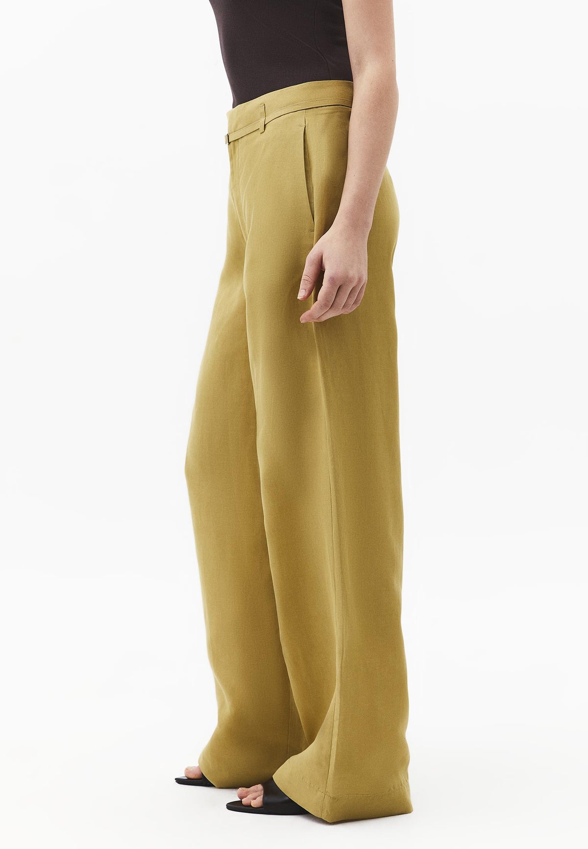 High Waist Belted Straight Leg Trousers - KHAKI