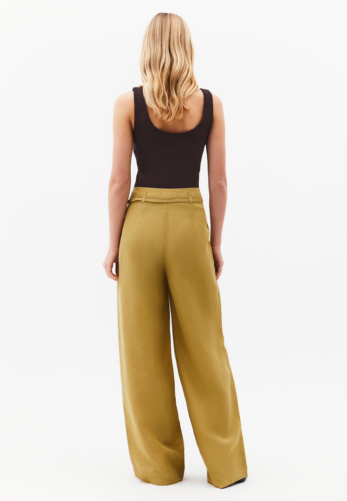 High Waist Belted Straight Leg Trousers - KHAKI