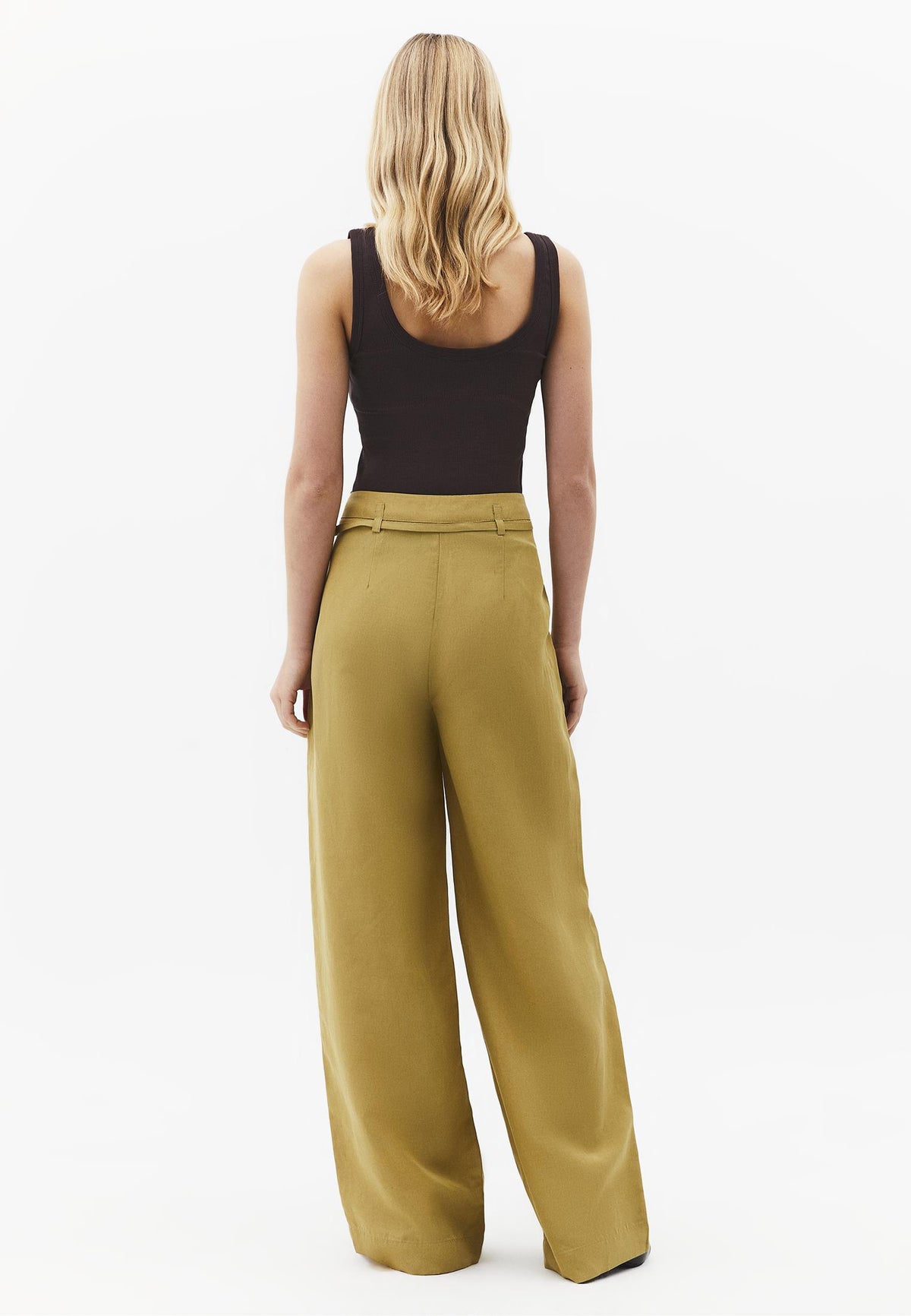 High Waist Belted Straight Leg Trousers - KHAKI