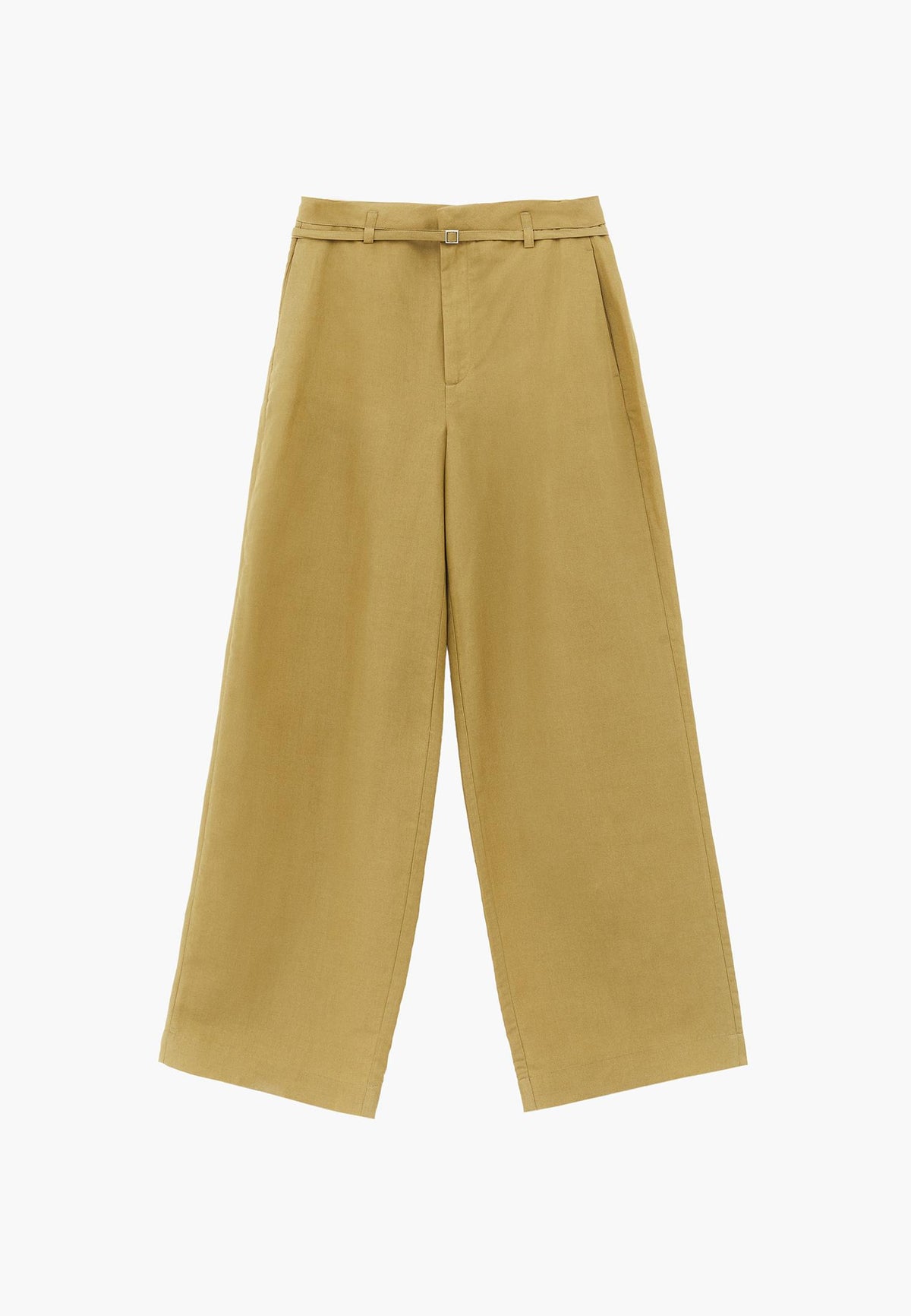 High Waist Belted Straight Leg Trousers - KHAKI