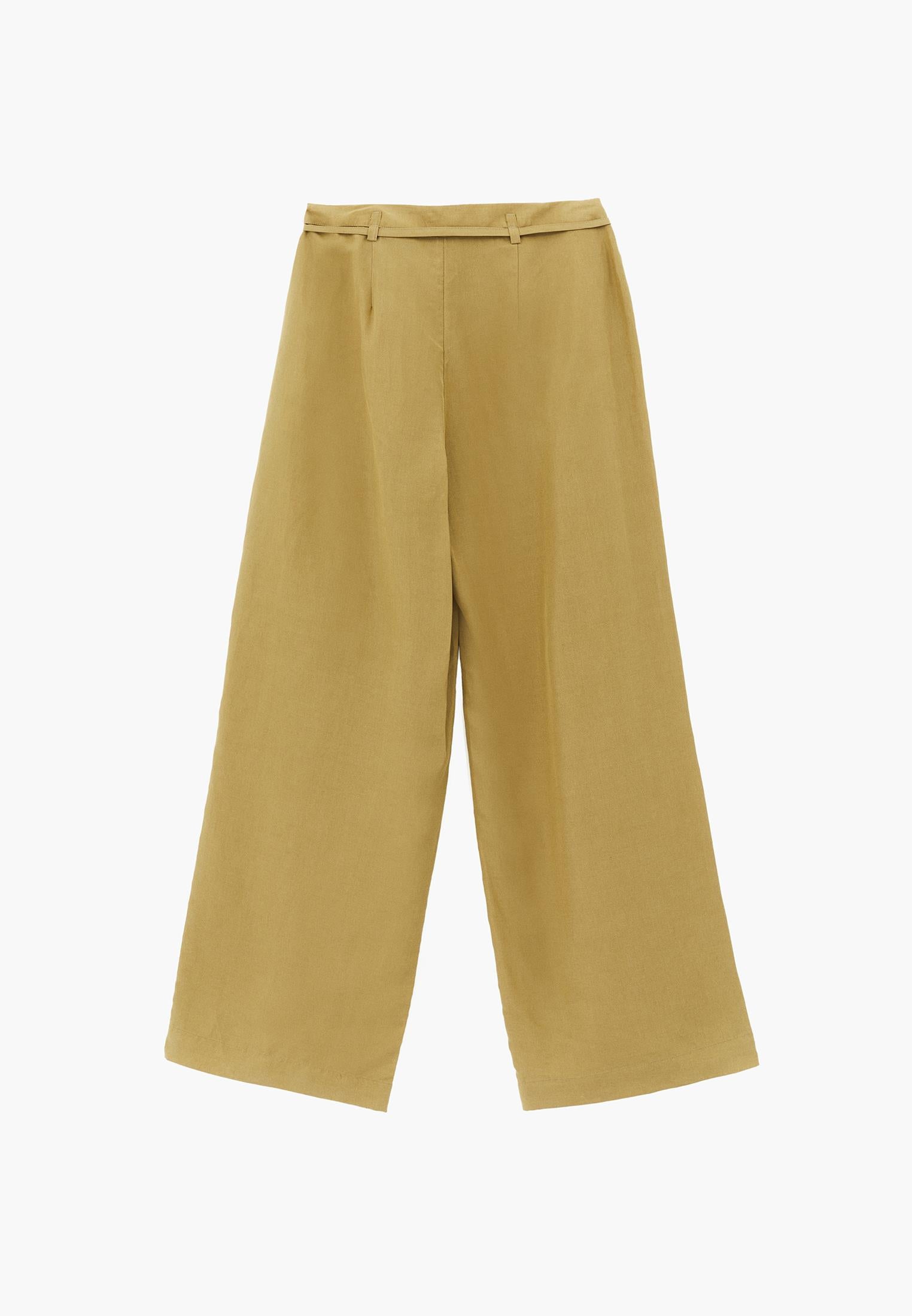 High Waist Belted Straight Leg Trousers - KHAKI