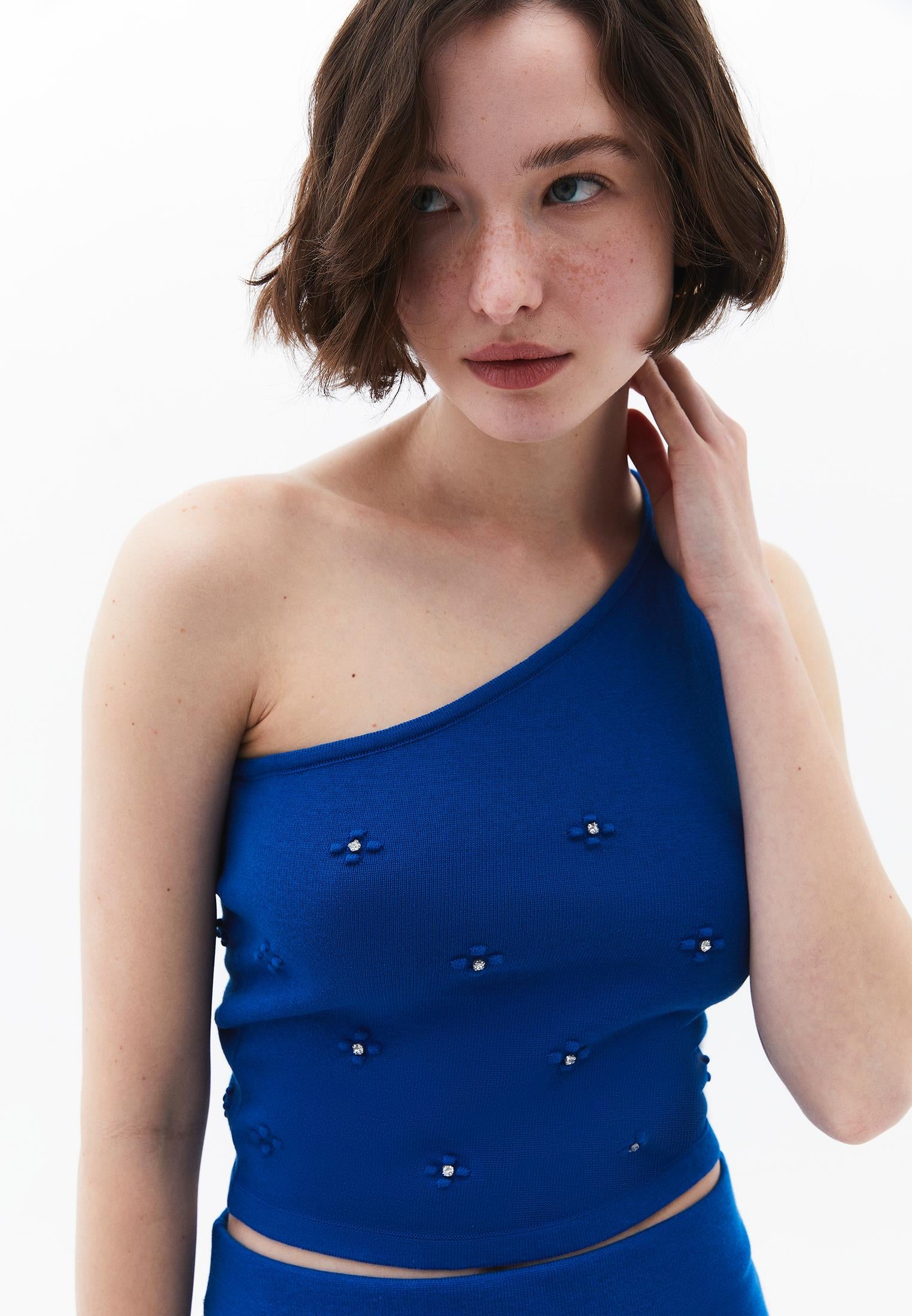 Asymmetric Neckline Stone Detailed Tank Top - LAPIS BLUE