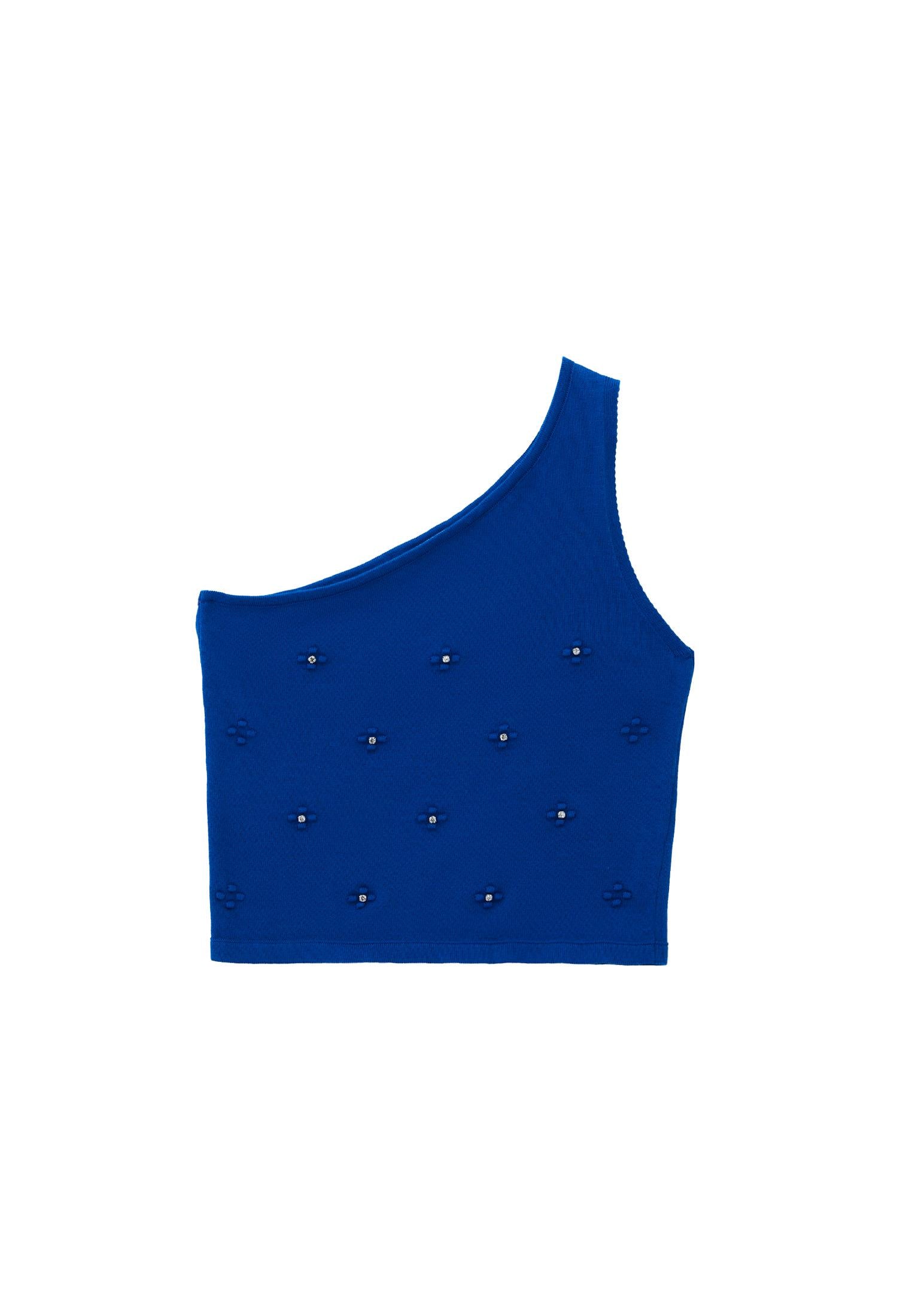 Asymmetric Neckline Stone Detailed Tank Top - LAPIS BLUE