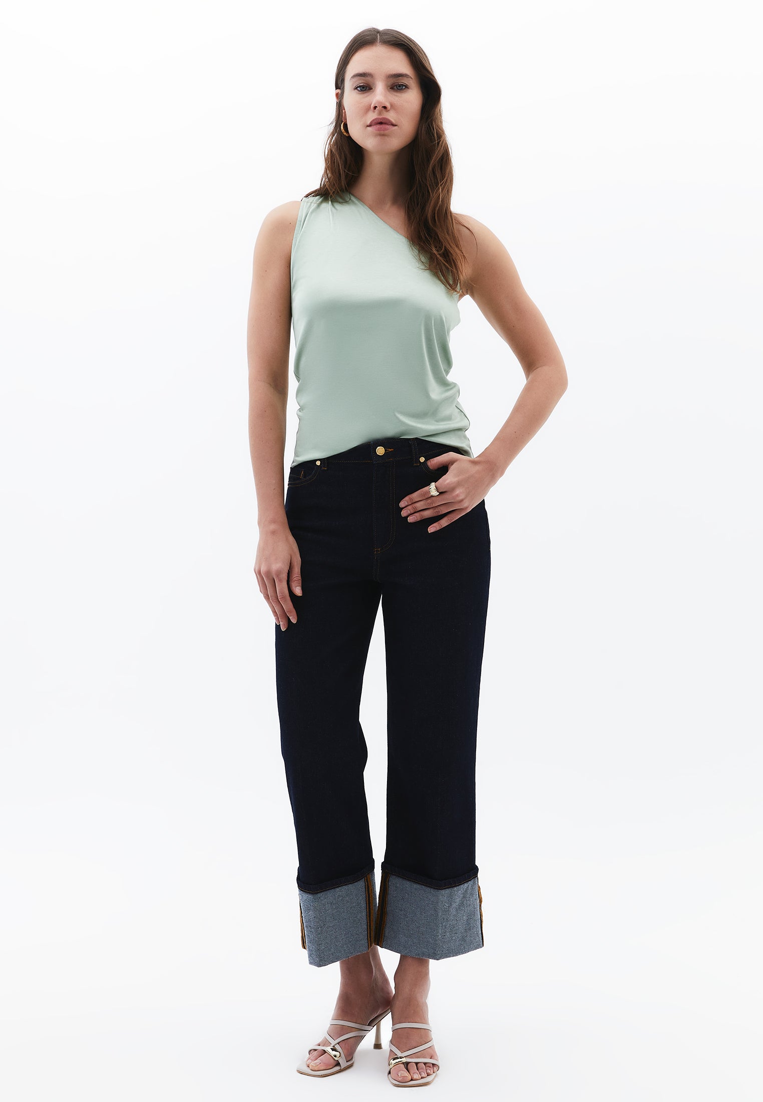 Pleated One Shoulder Blouse - LAUREL GREEN