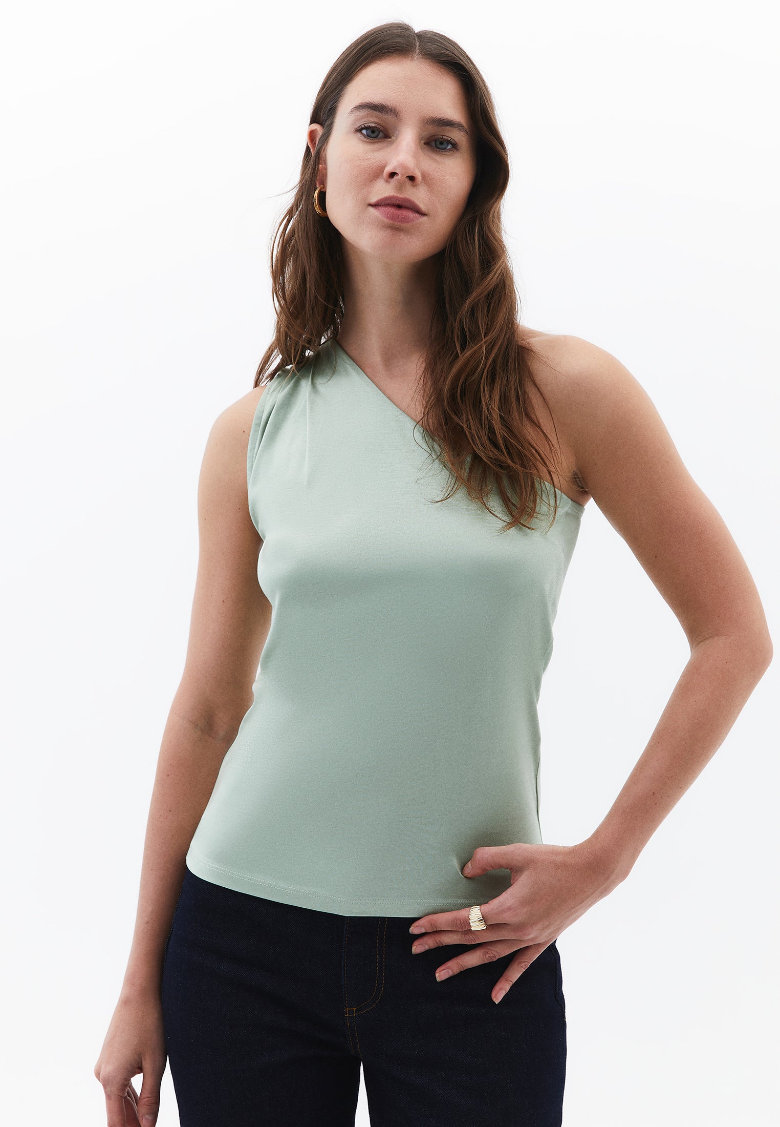 Pleated One Shoulder Blouse - LAUREL GREEN