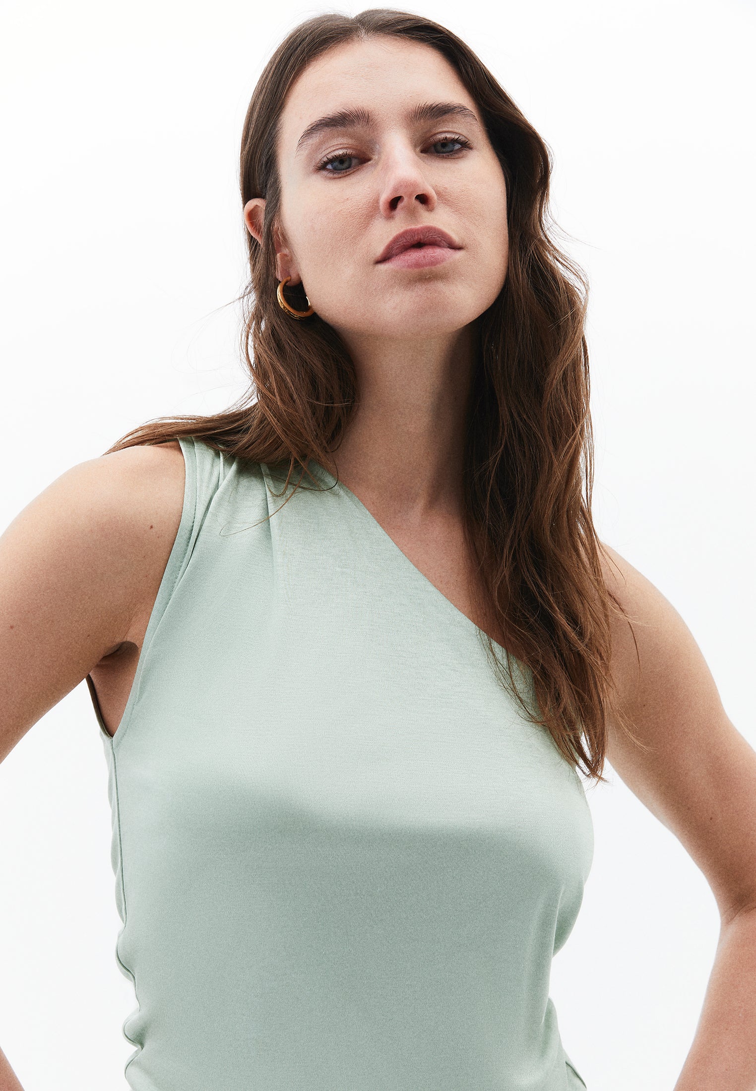 Pleated One Shoulder Blouse - LAUREL GREEN
