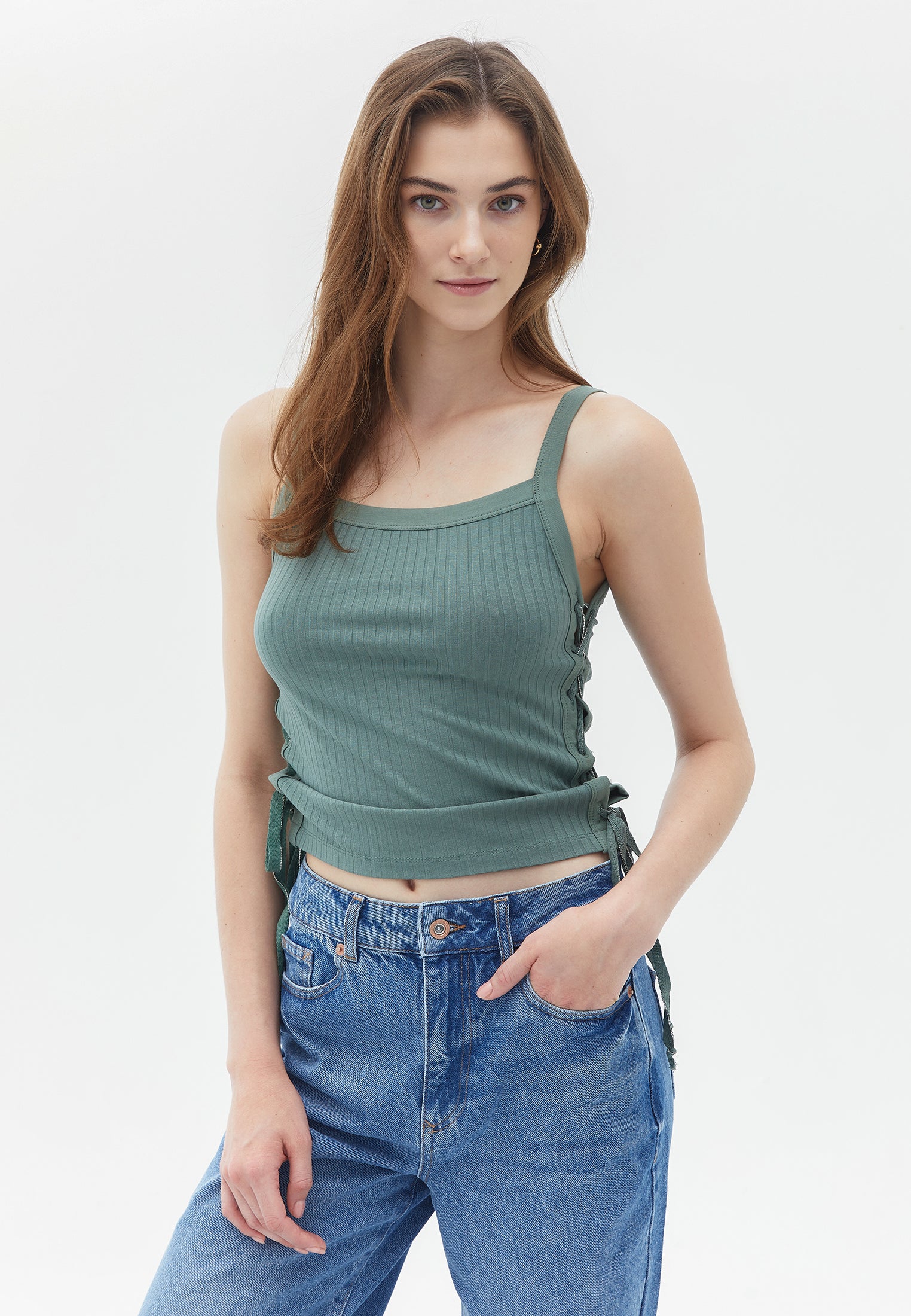 SQUARE NECK VISCOSE TANK TOP - LAUREL WREATH