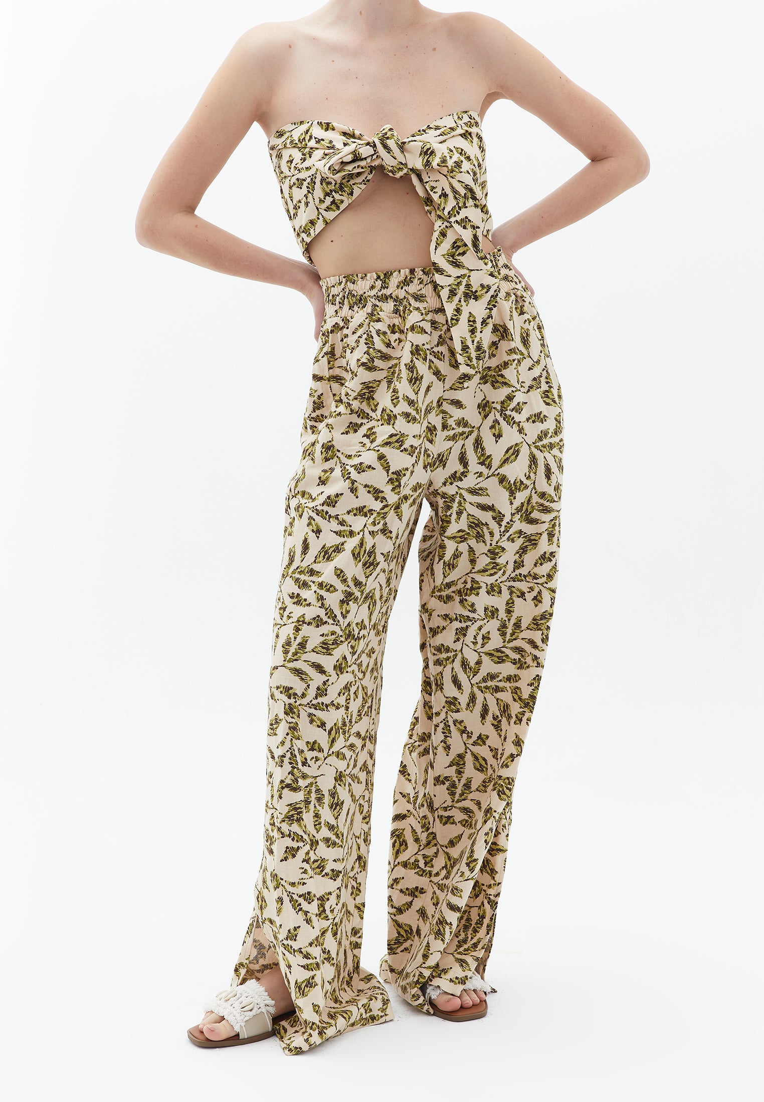 Ultra high waist pants - LEAF COMB
