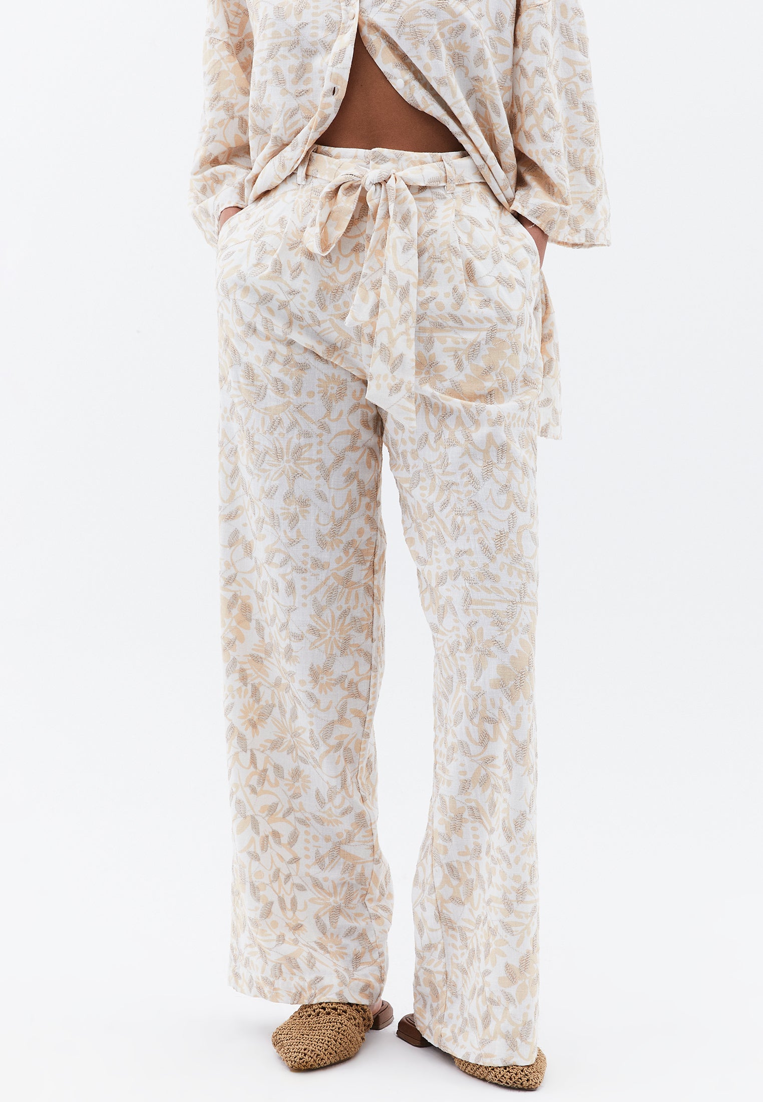 Straight Leg Ultra High Waist Pants - LEAF COMB