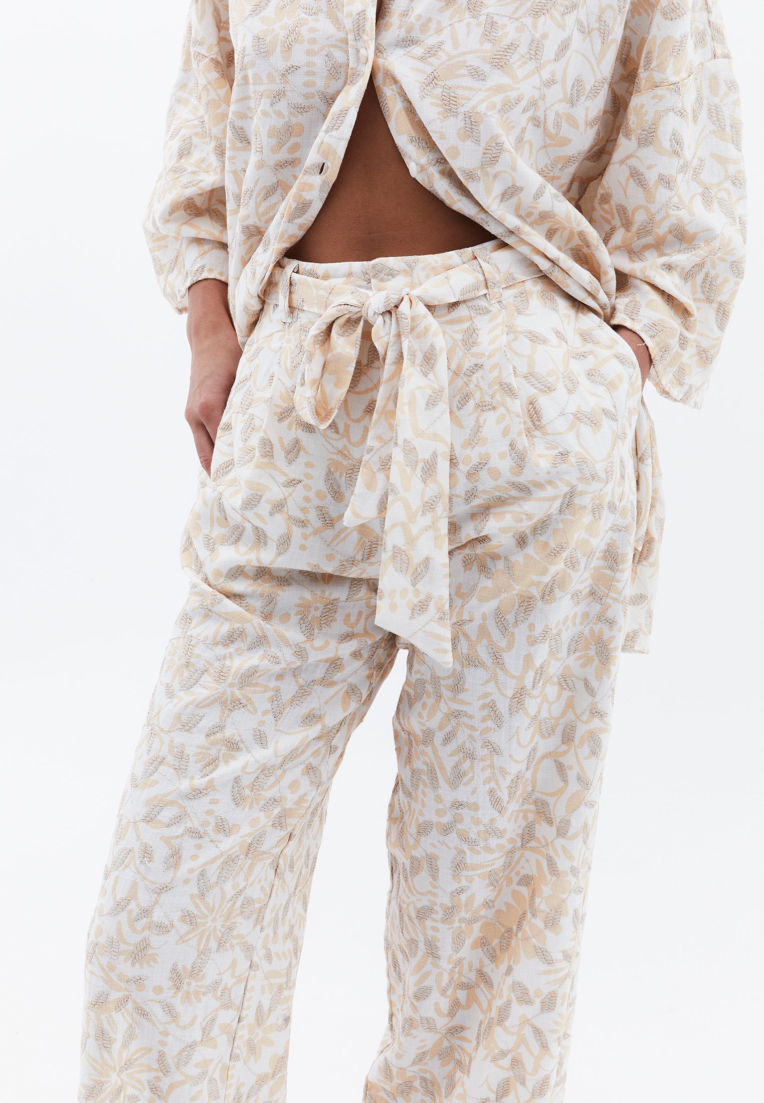 Straight Leg Ultra High Waist Pants - LEAF COMB