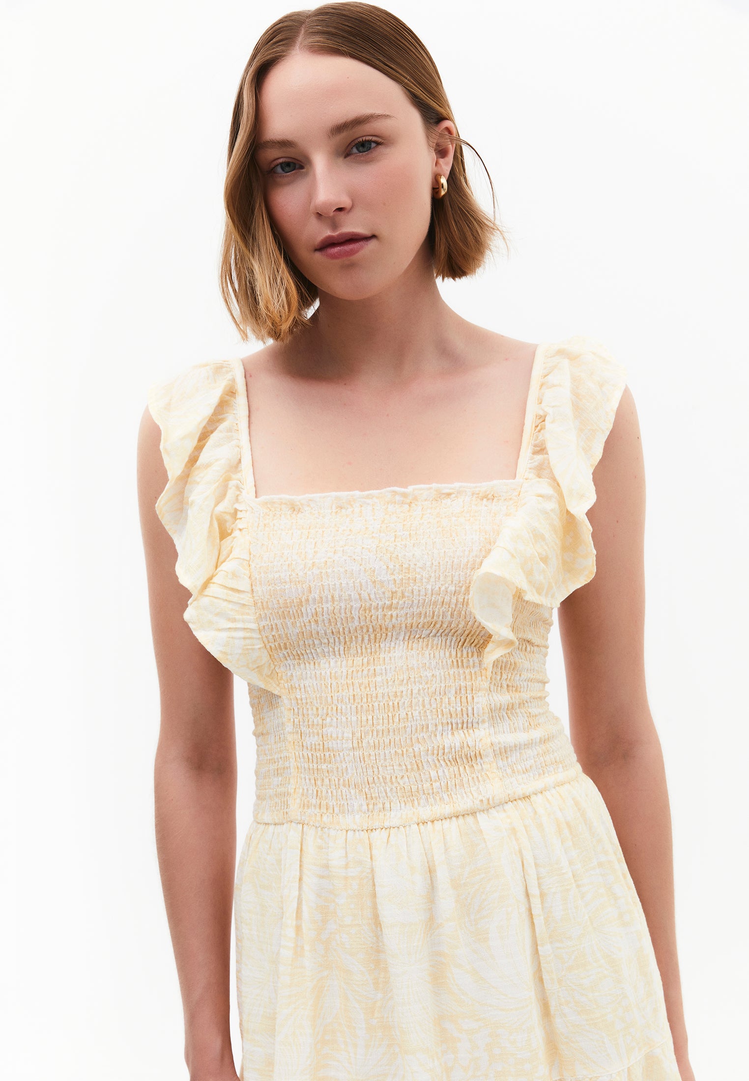 Long Dress With Butterfly Sleeves And Square Neckline - LEAVES COMB