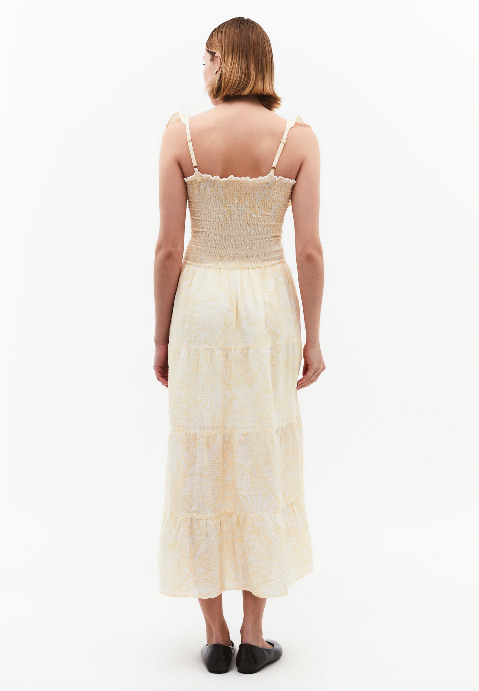 Long Dress With Butterfly Sleeves And Square Neckline - LEAVES COMB