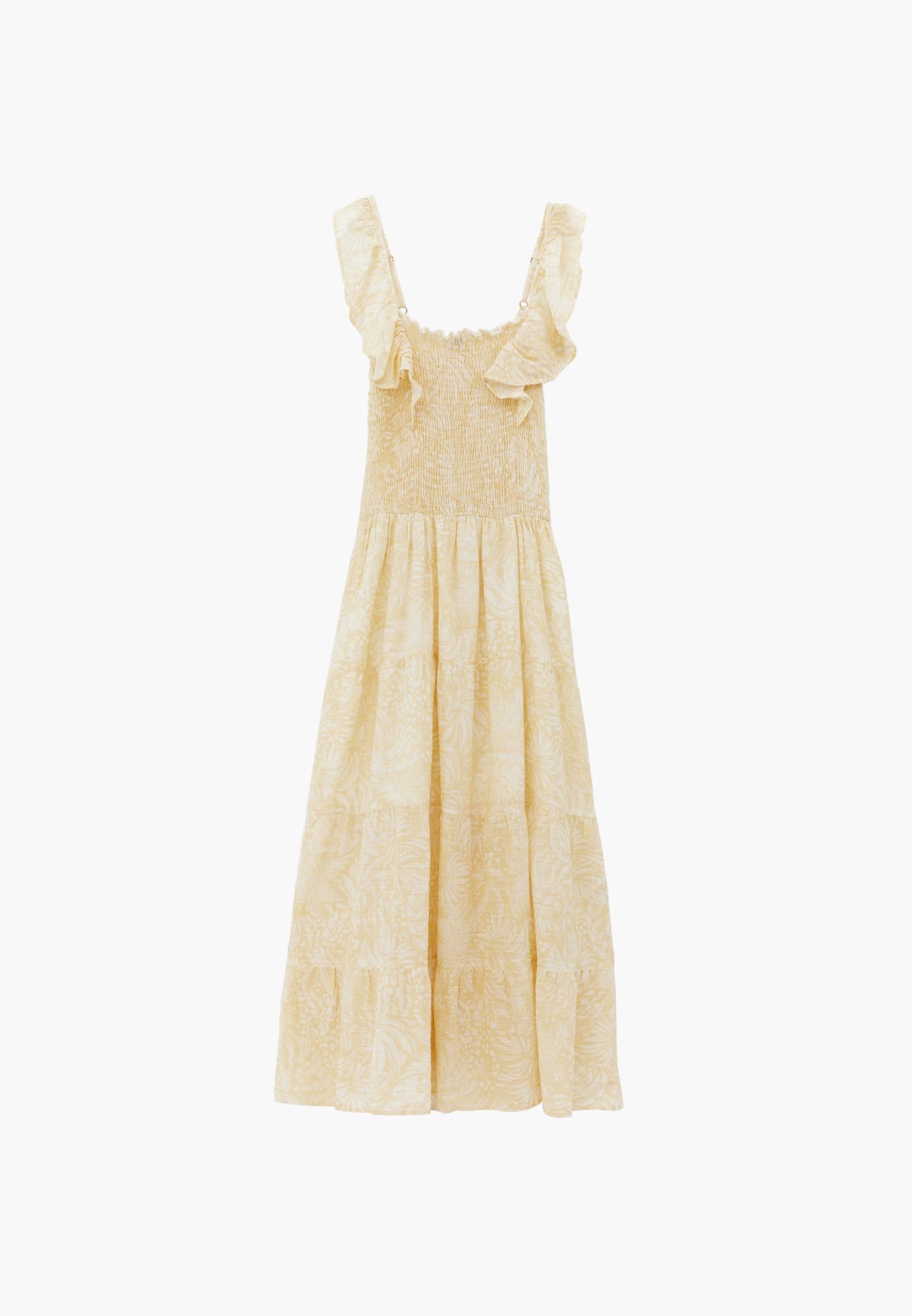 Long Dress With Butterfly Sleeves And Square Neckline - LEAVES COMB