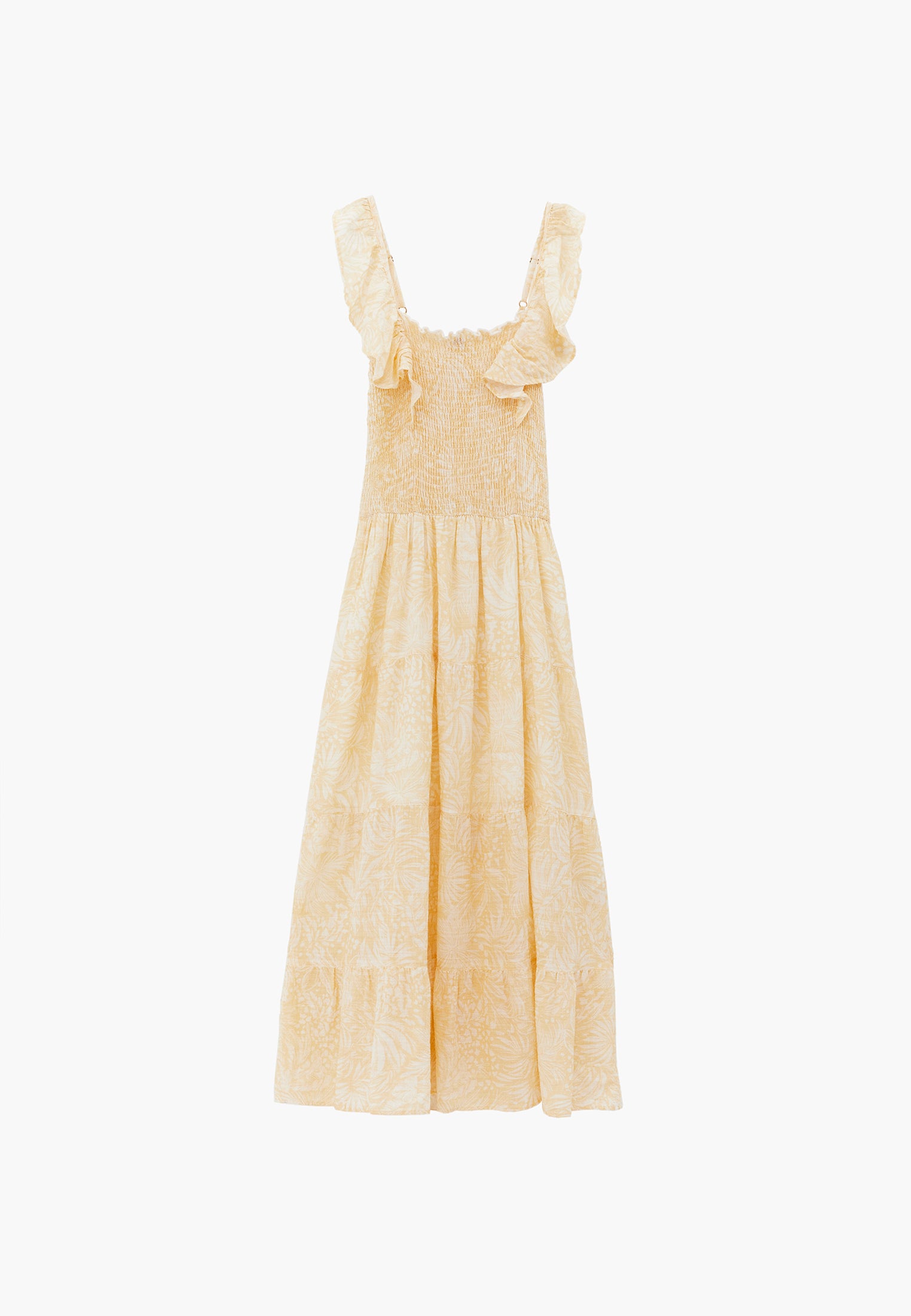 Long Dress With Butterfly Sleeves And Square Neckline - LEAVES COMB