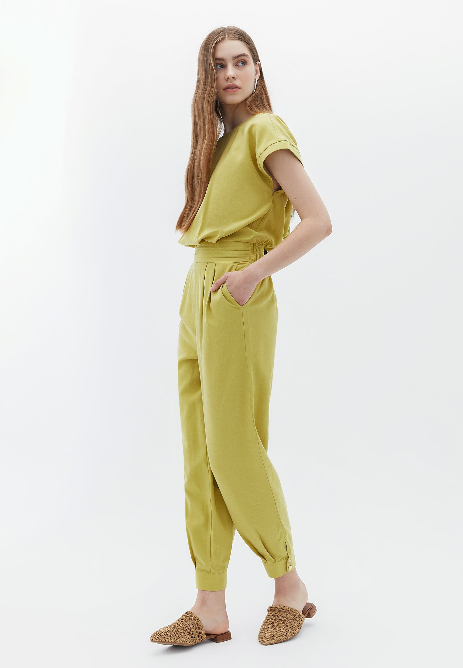 BELTED JUMPSUIT - LEEK GREEN