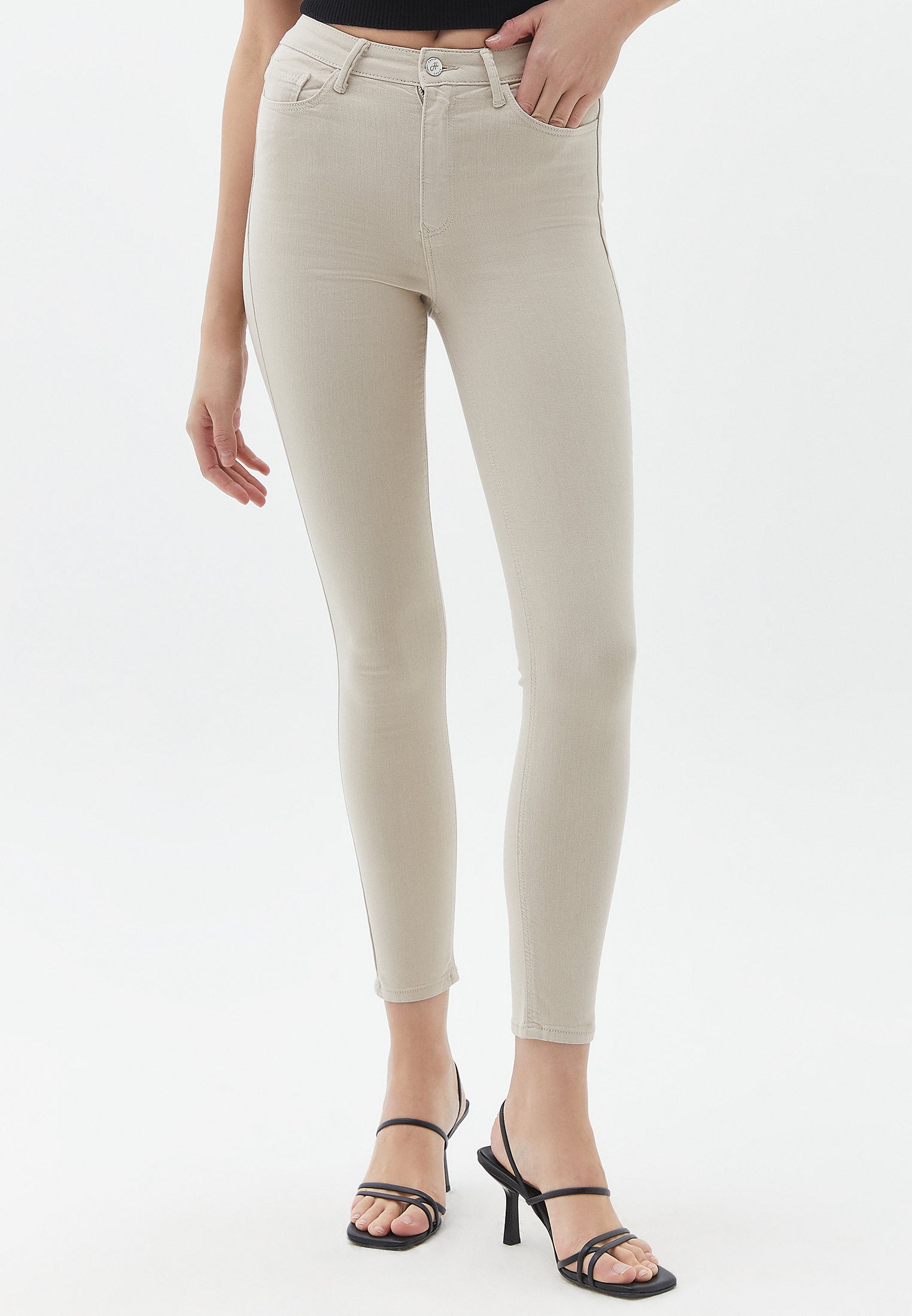 High waist skinny pants with modal content - LIGHT BEAN