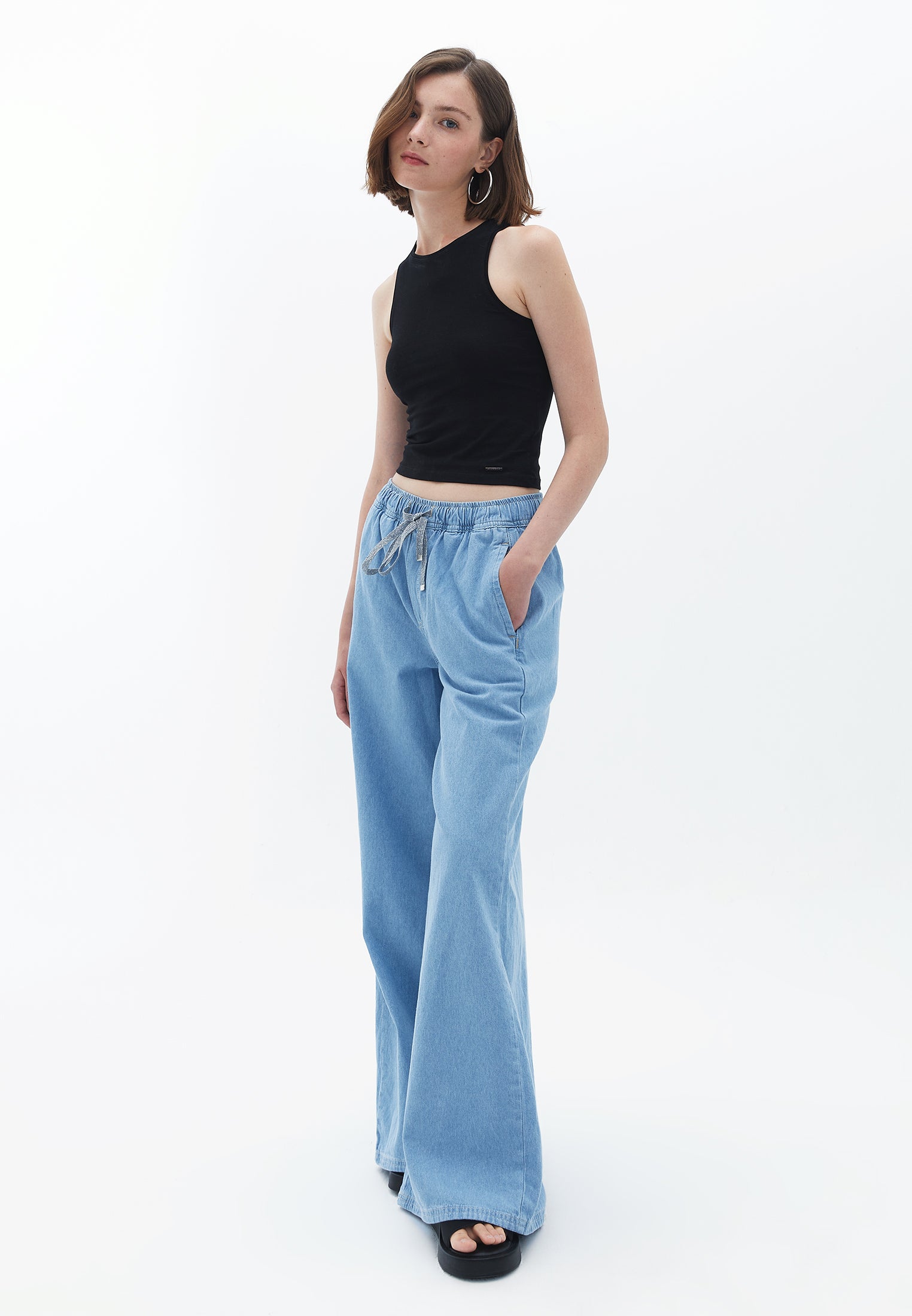 Cotton wide leg trousers - LIGHT DENIM