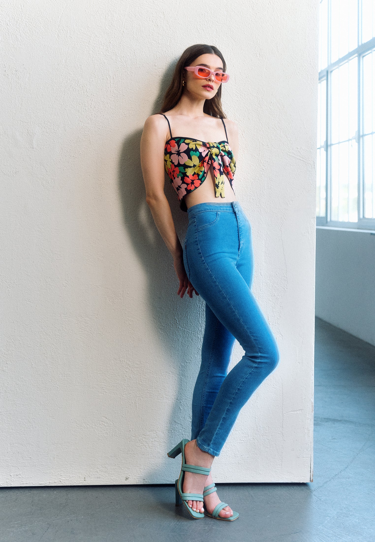 Pocketed stretch jeans tights - LIGHT DENIM