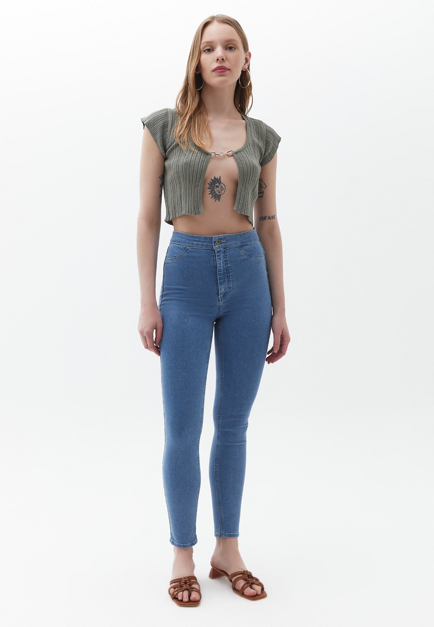 Pocketed stretch jeans tights - LIGHT DENIM