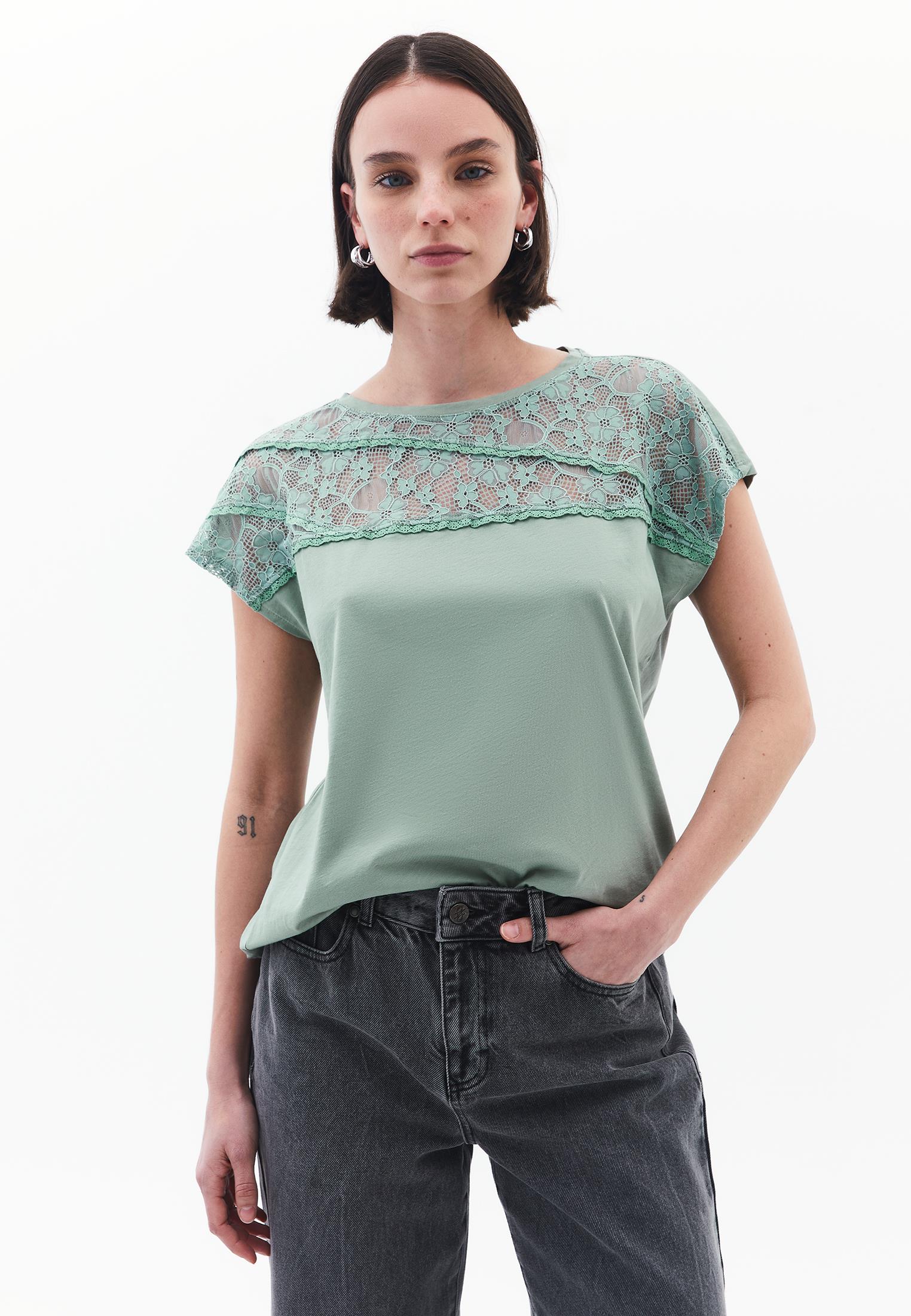 Oversize Boat Neck Short Sleeve T-Shirt - LILY PAD