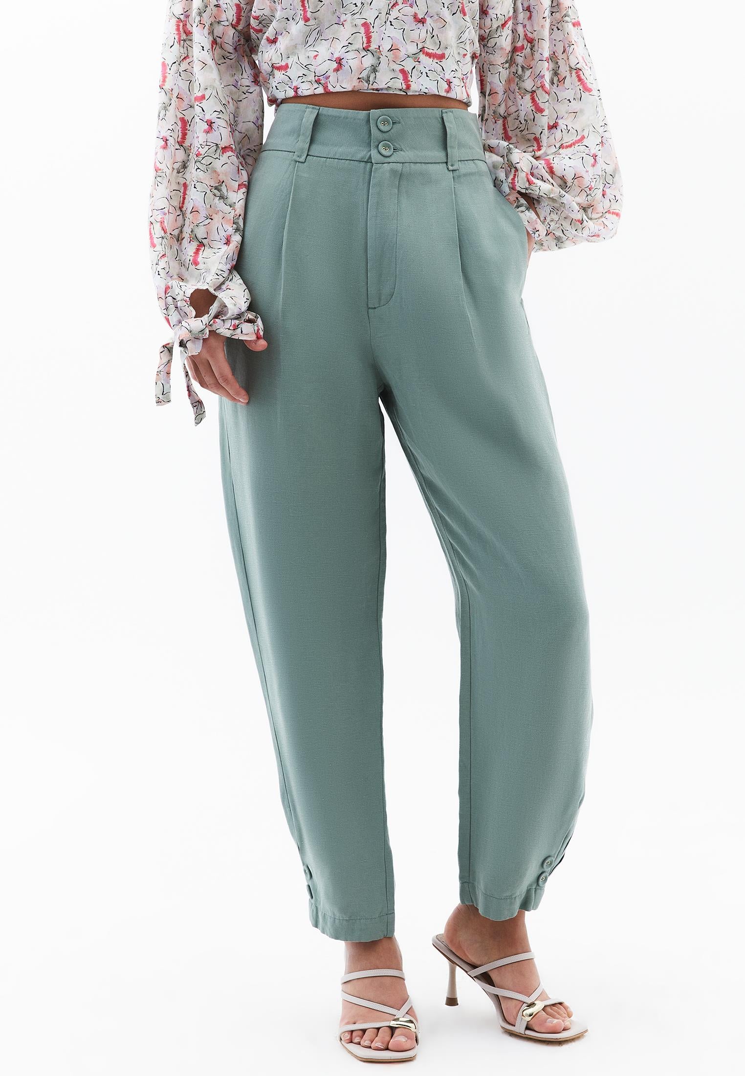 Balloon Form Trousers With Button Details - LILY PAD