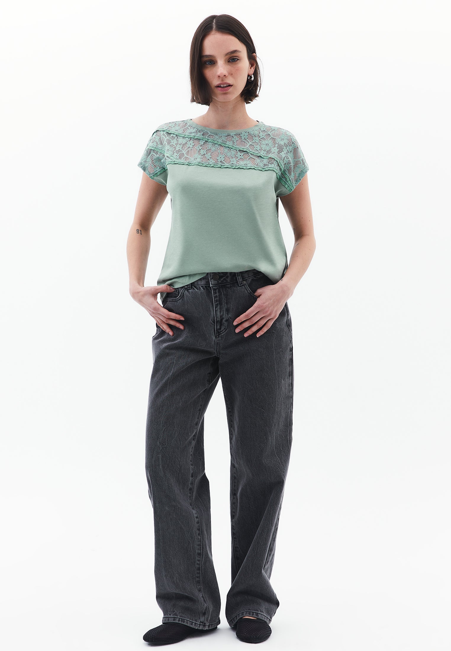 Oversize Boat Neck Short Sleeve T-Shirt - LILY PAD