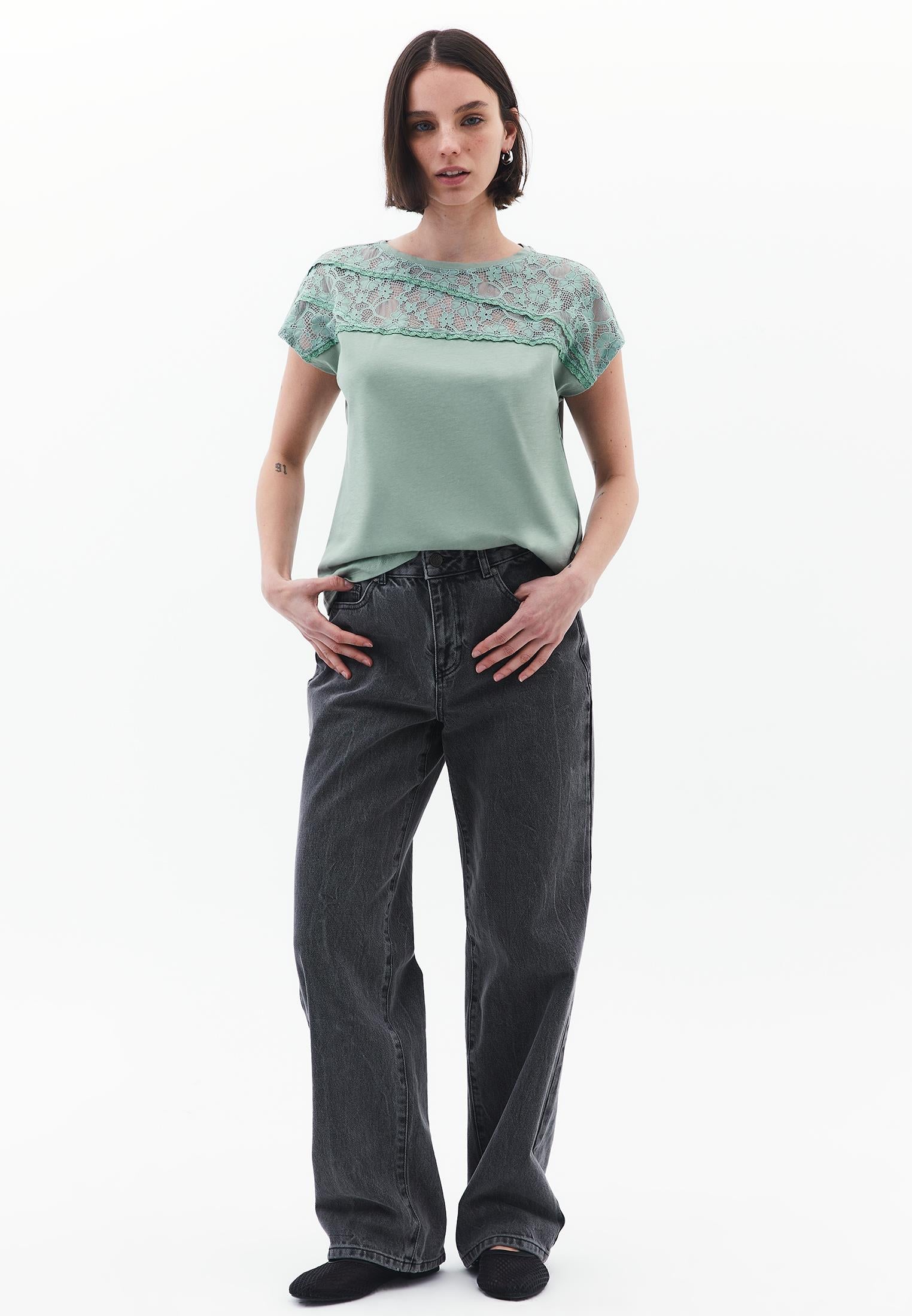 Oversize Boat Neck Short Sleeve T-Shirt - LILY PAD