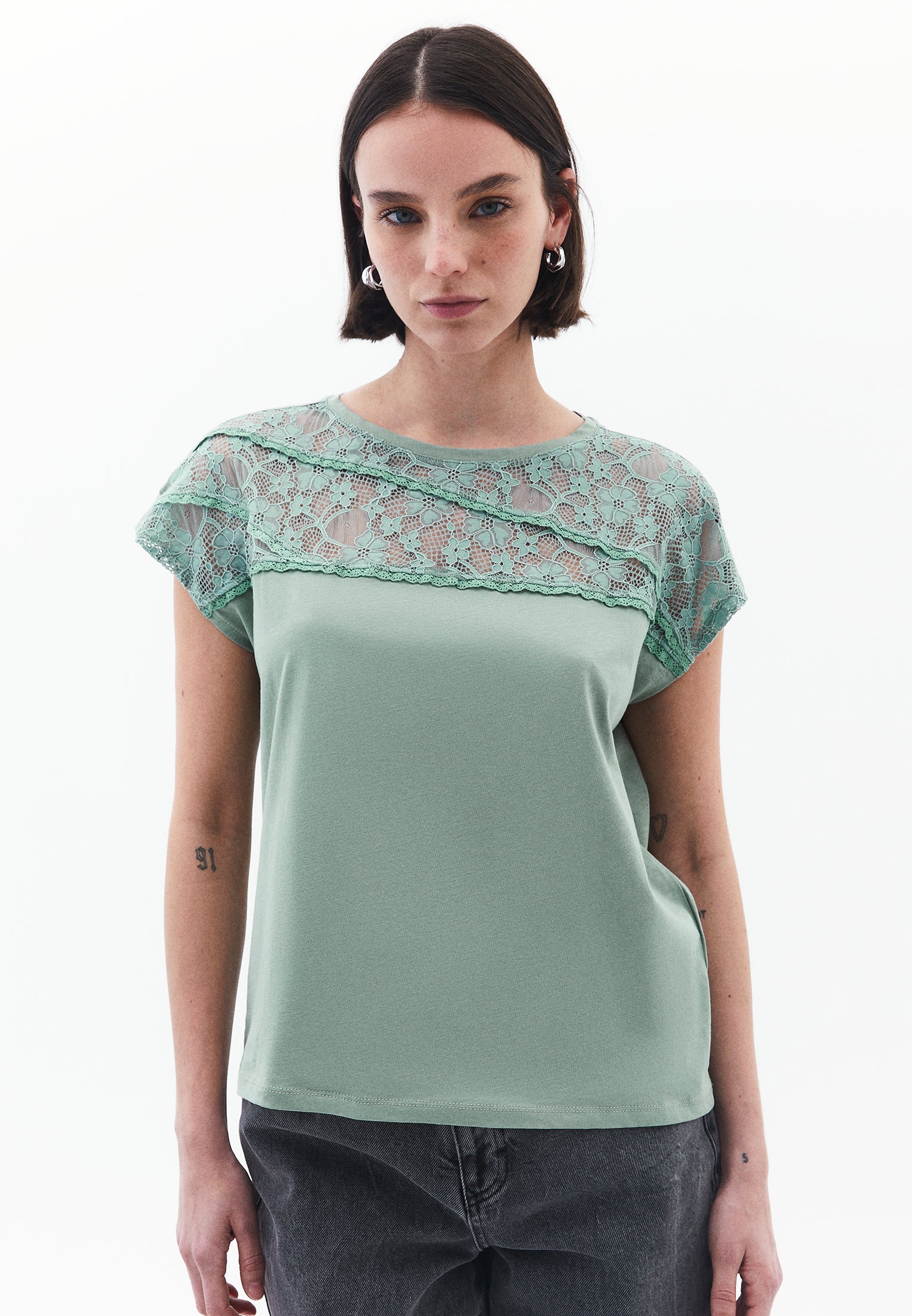 Oversize Boat Neck Short Sleeve T-Shirt - LILY PAD