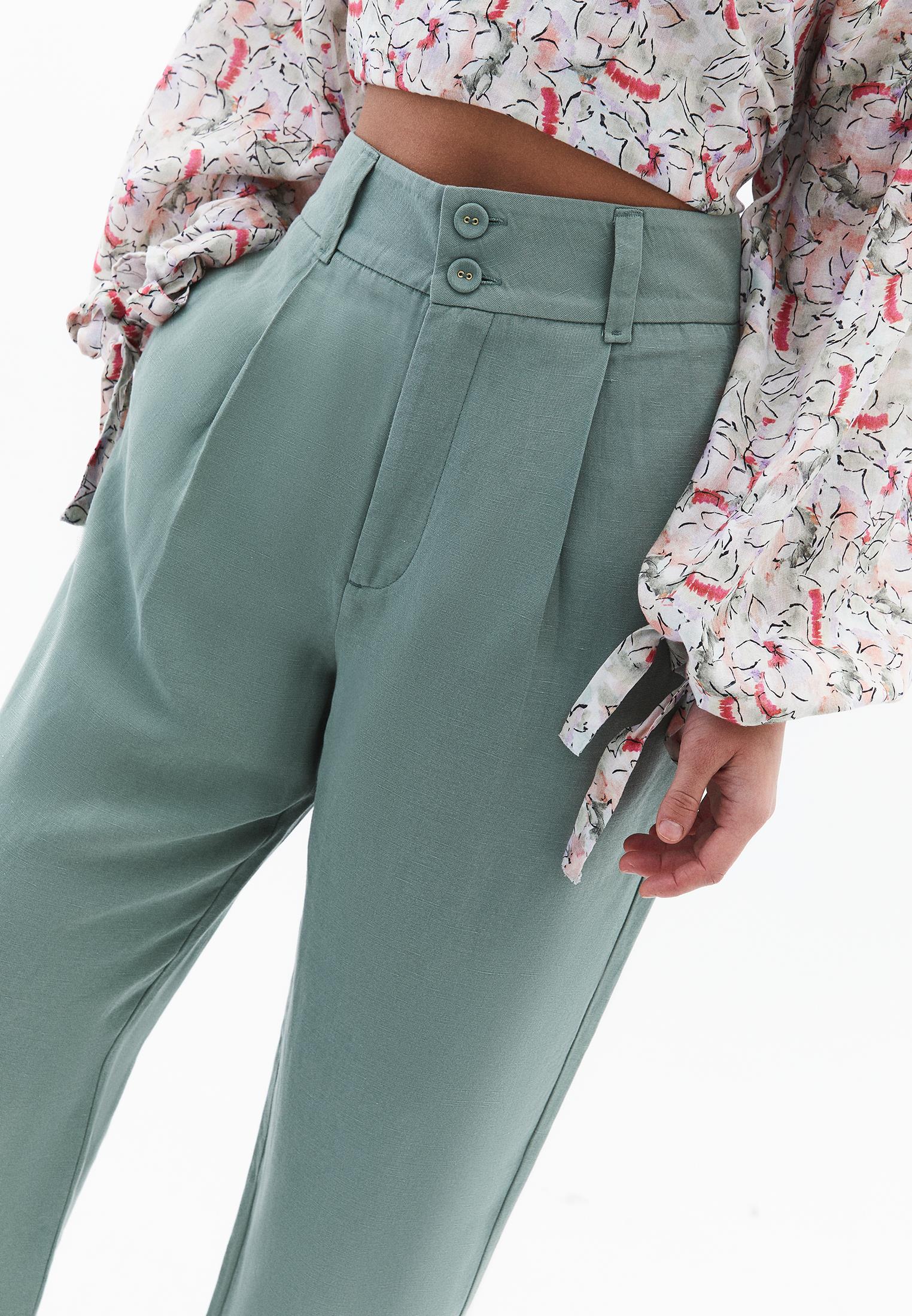 Balloon Form Trousers With Button Details - LILY PAD