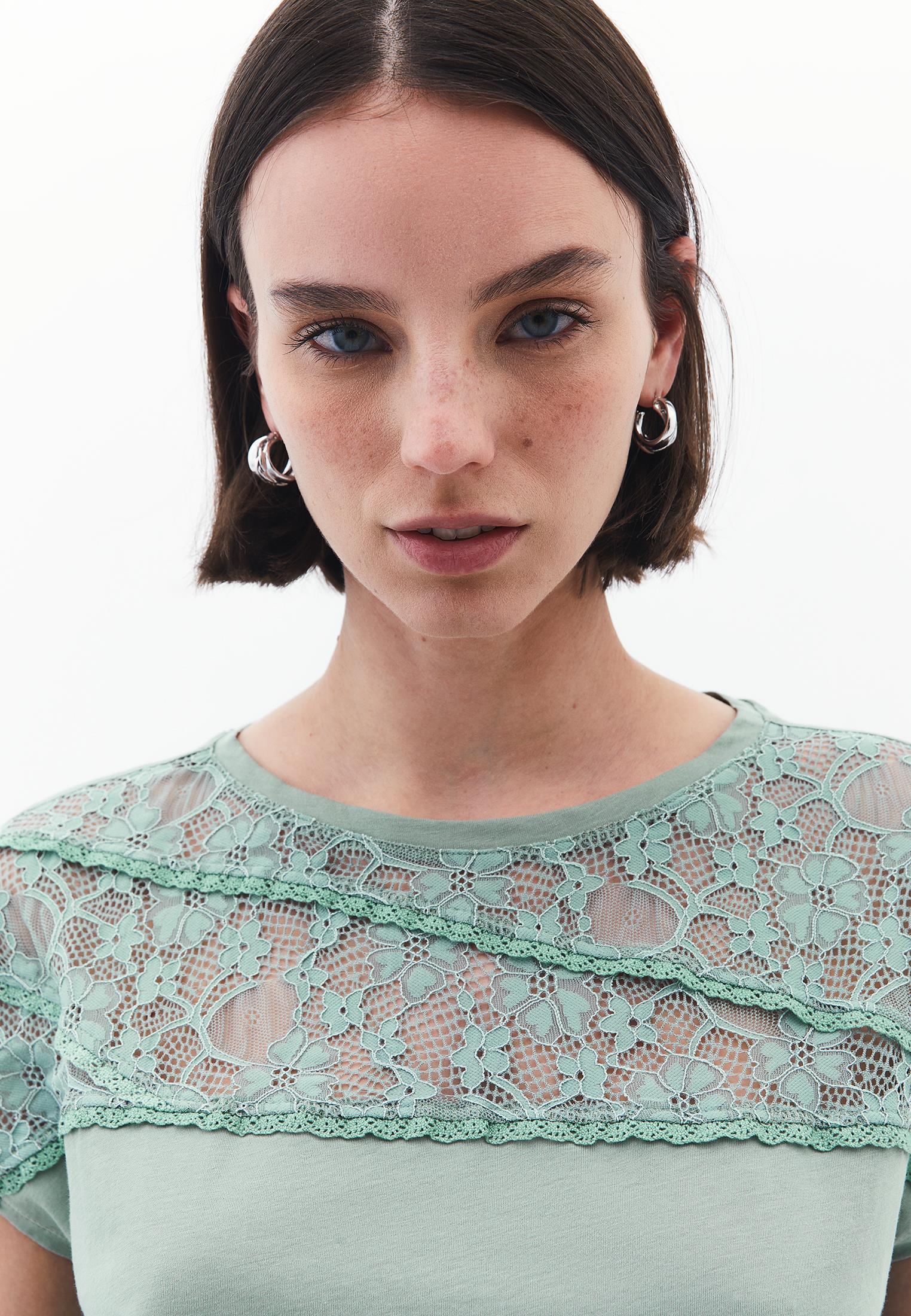 Oversize Boat Neck Short Sleeve T-Shirt - LILY PAD