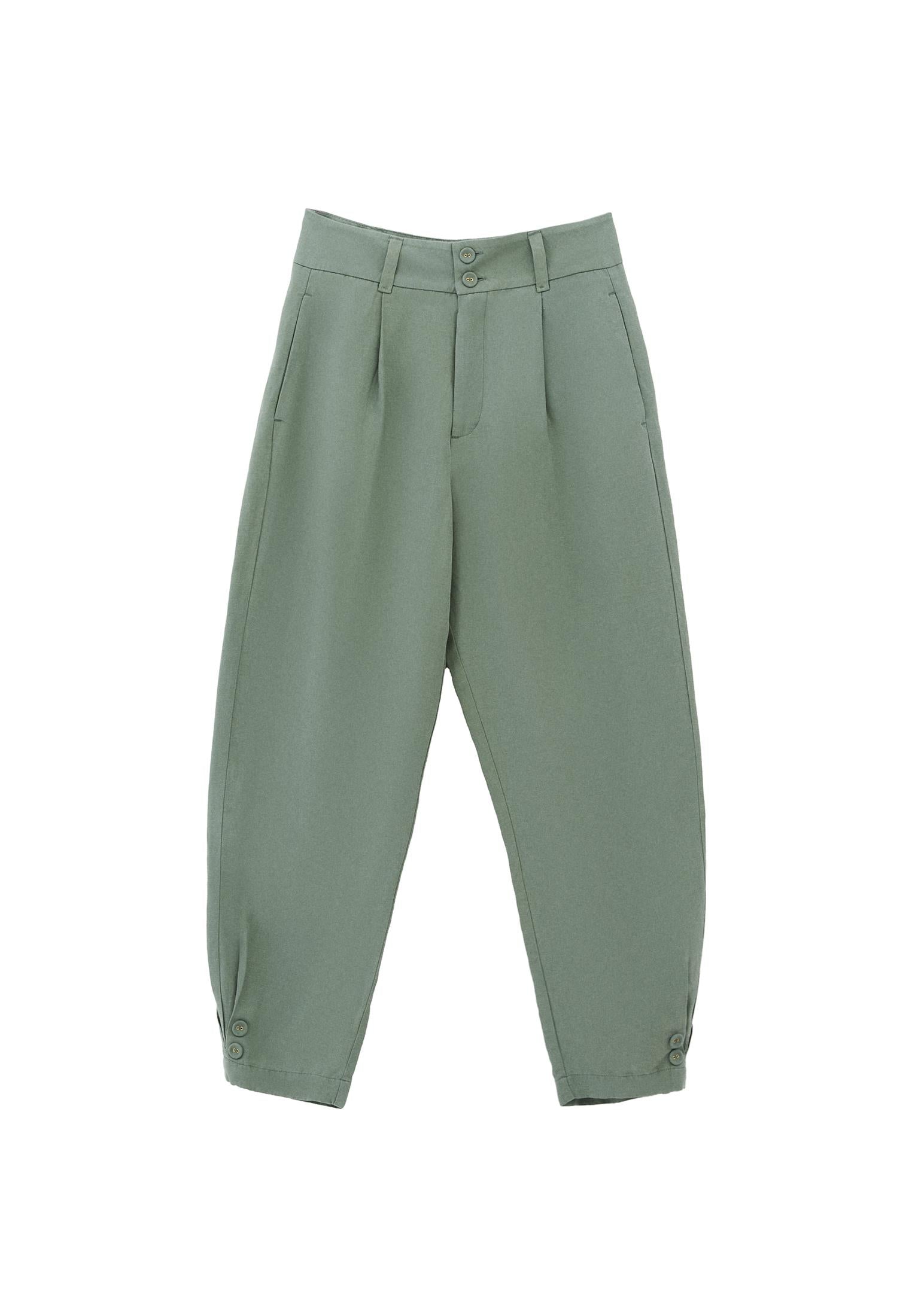 Balloon Form Trousers With Button Details - LILY PAD