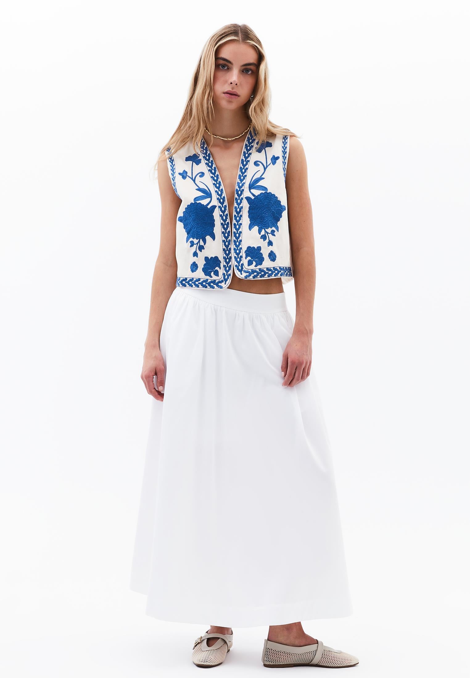 Embroidered Vest - ALMOND MILK / LIMOGES