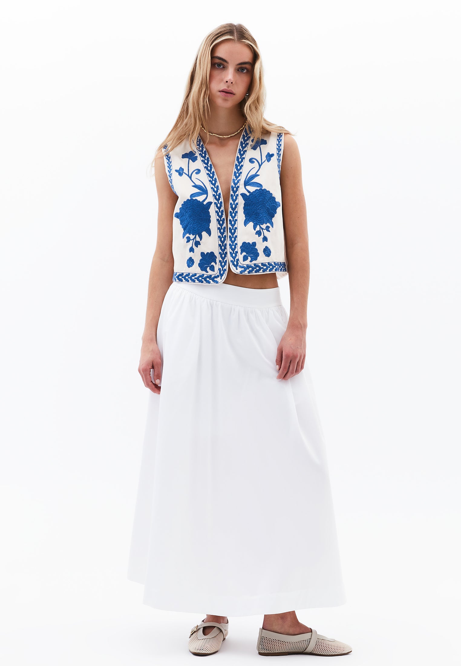Embroidered Vest - ALMOND MILK / LIMOGES